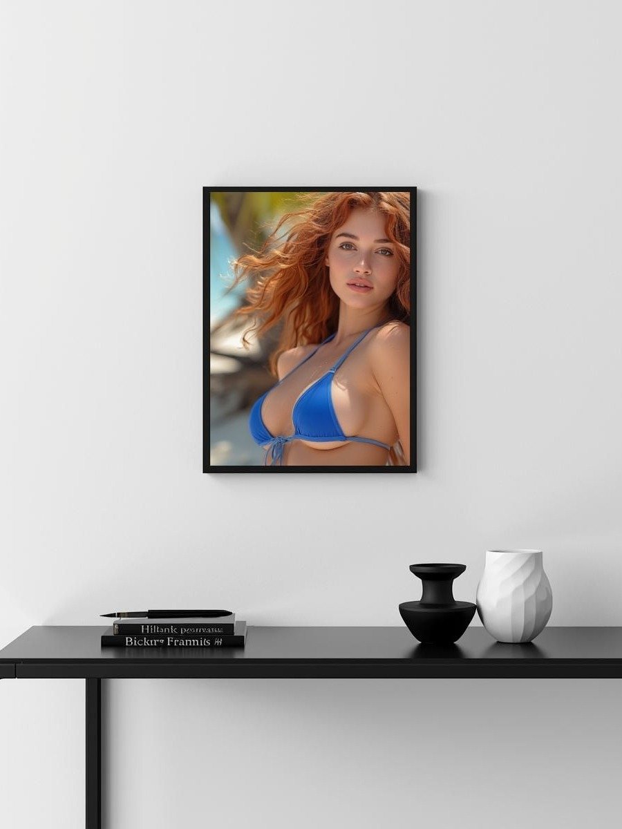 Redhead Blue Bikini Model 8x10 Metal Wall Art – Ocean Beach Metal Poster product image (3)