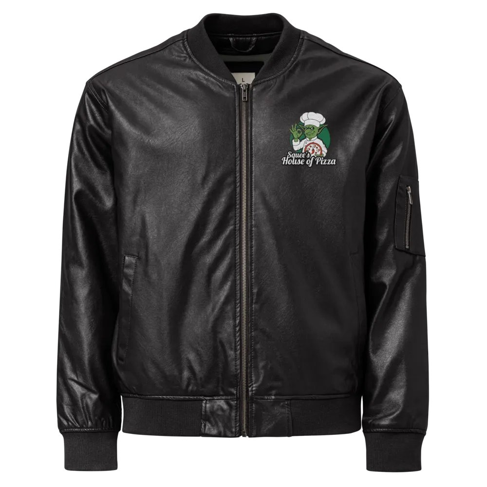 Squee’s House of Pizza Faux Leather Bomber Jacket product image (1)