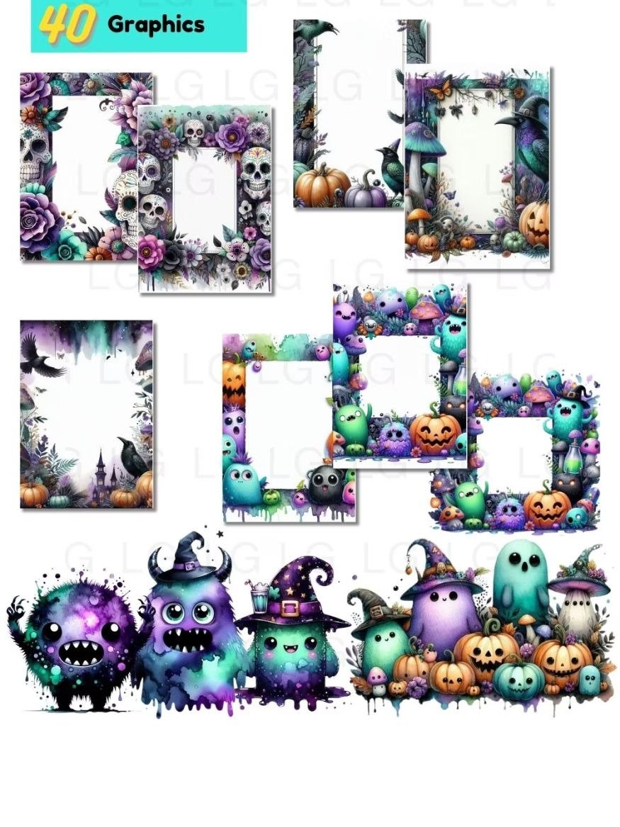 Cute Halloween Graphics Instant Download - Commercial POD Use product image (4)