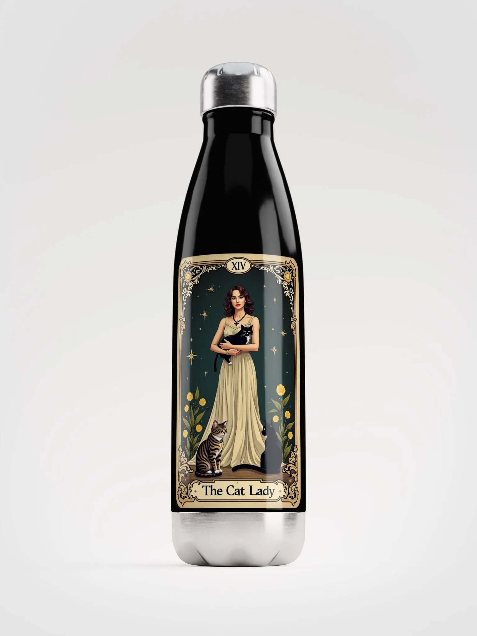 The Cat Lady Stainless Steel Water Bottle - Mystical Tarot Design product image (1)