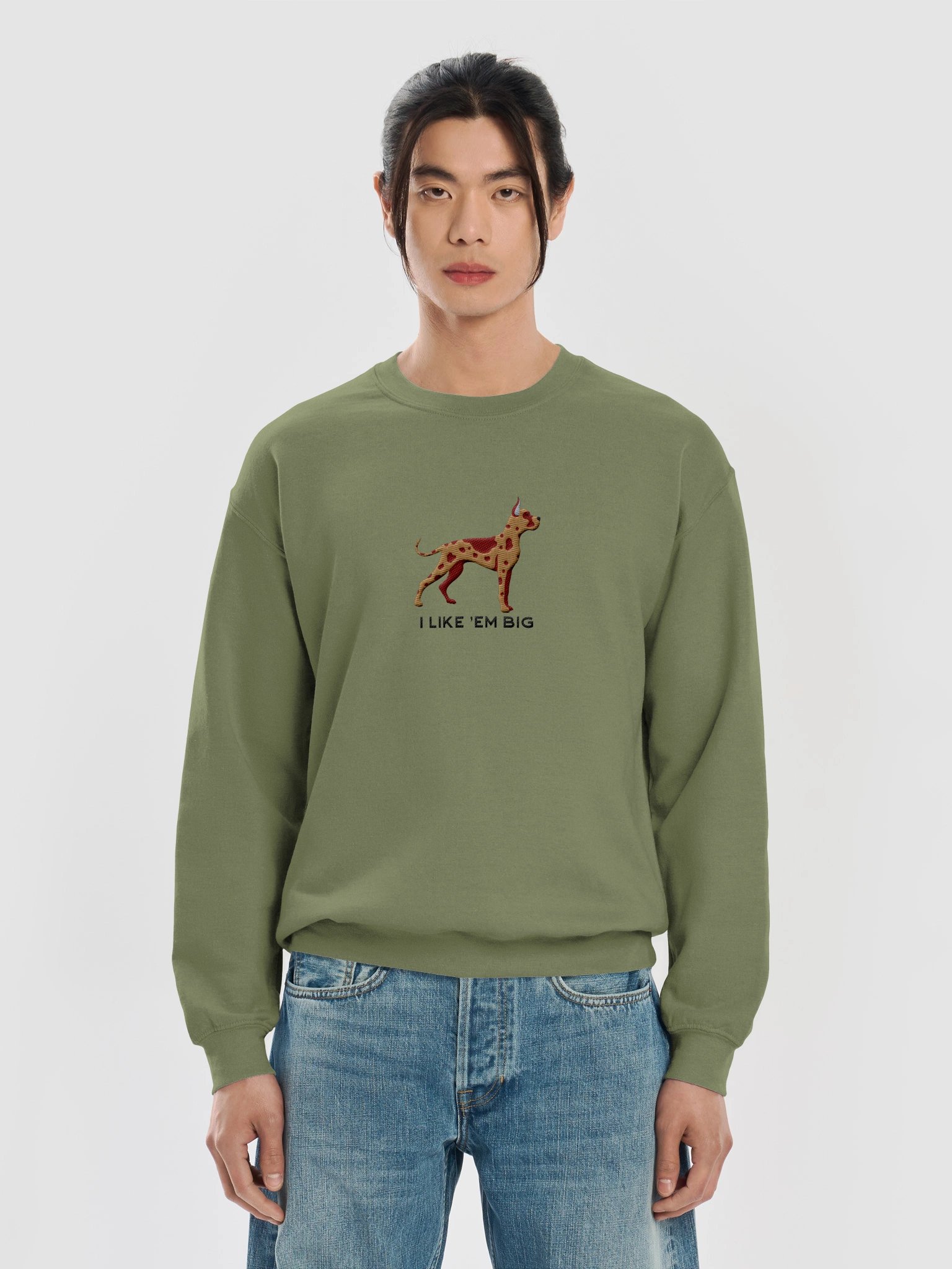 I Like 'Em Big Sweatshirt (Embroidered) of a Great Dane(Chocolate Merle, Cropped Ears) product image (13)