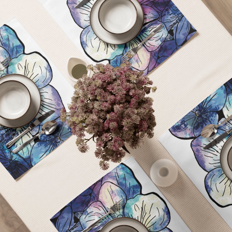 Blue & Pink Hydrangeas on White | Placemats – Set of 4 | MONIQUE FAELLA DESIGNS™ product image (2)