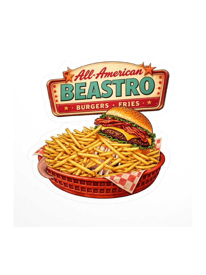 All-American Beastro Sticker | Retro Diner Burger & Fries Art product image (1)