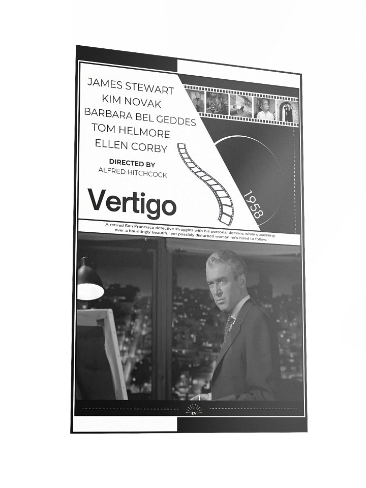 Vertigo with James Stewart and Kim Novak 1958 | Movie Poster | 12x18 Wall Art product image (2)