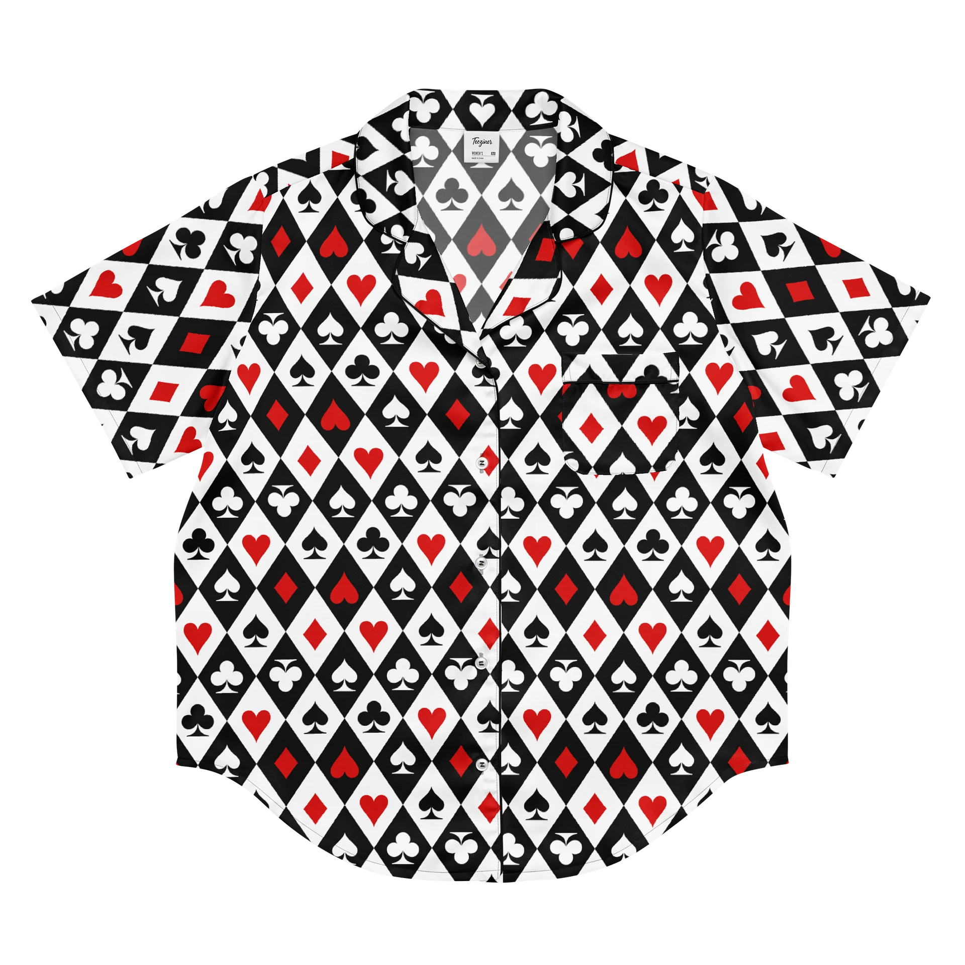 Retro Playing Card Suits Argyle All-Over Print Women's Short Sleeve Pajama Top product image (4)
