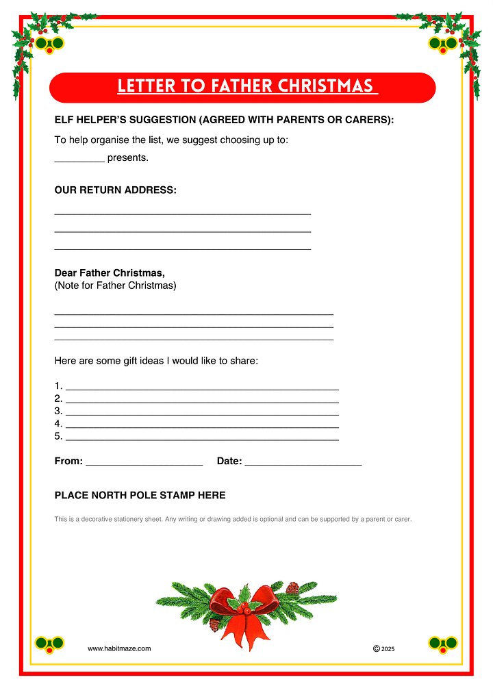 Letter to Father Christmas Template (UK) Digital file PDF product image (1)