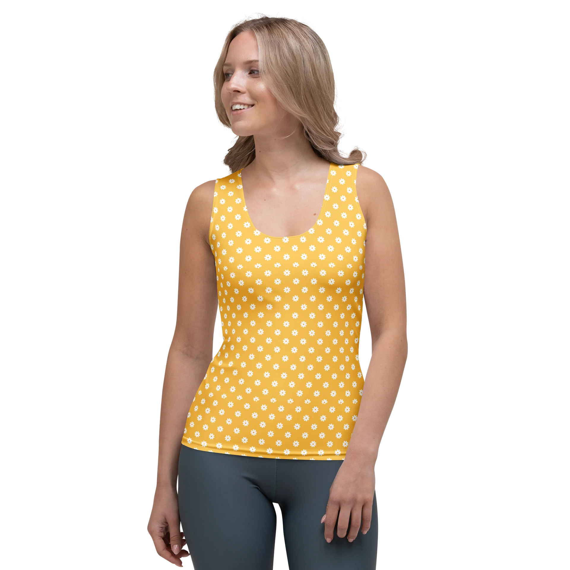Yellow Daisy All-Over Print Women’s Fitted Tank Top product image (1)