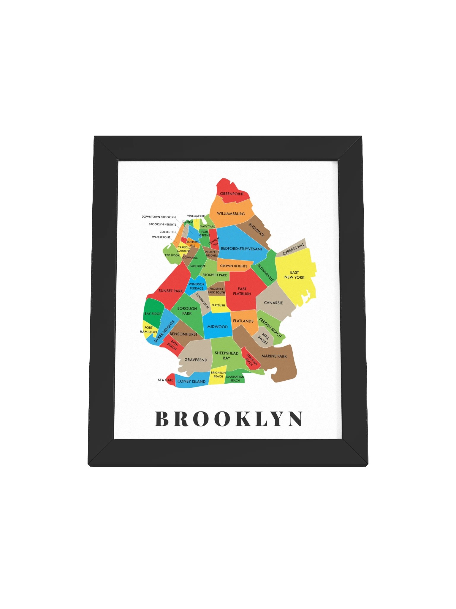 Brooklyn Neighborhood Map (Bright) [all] | Framed product image (1)