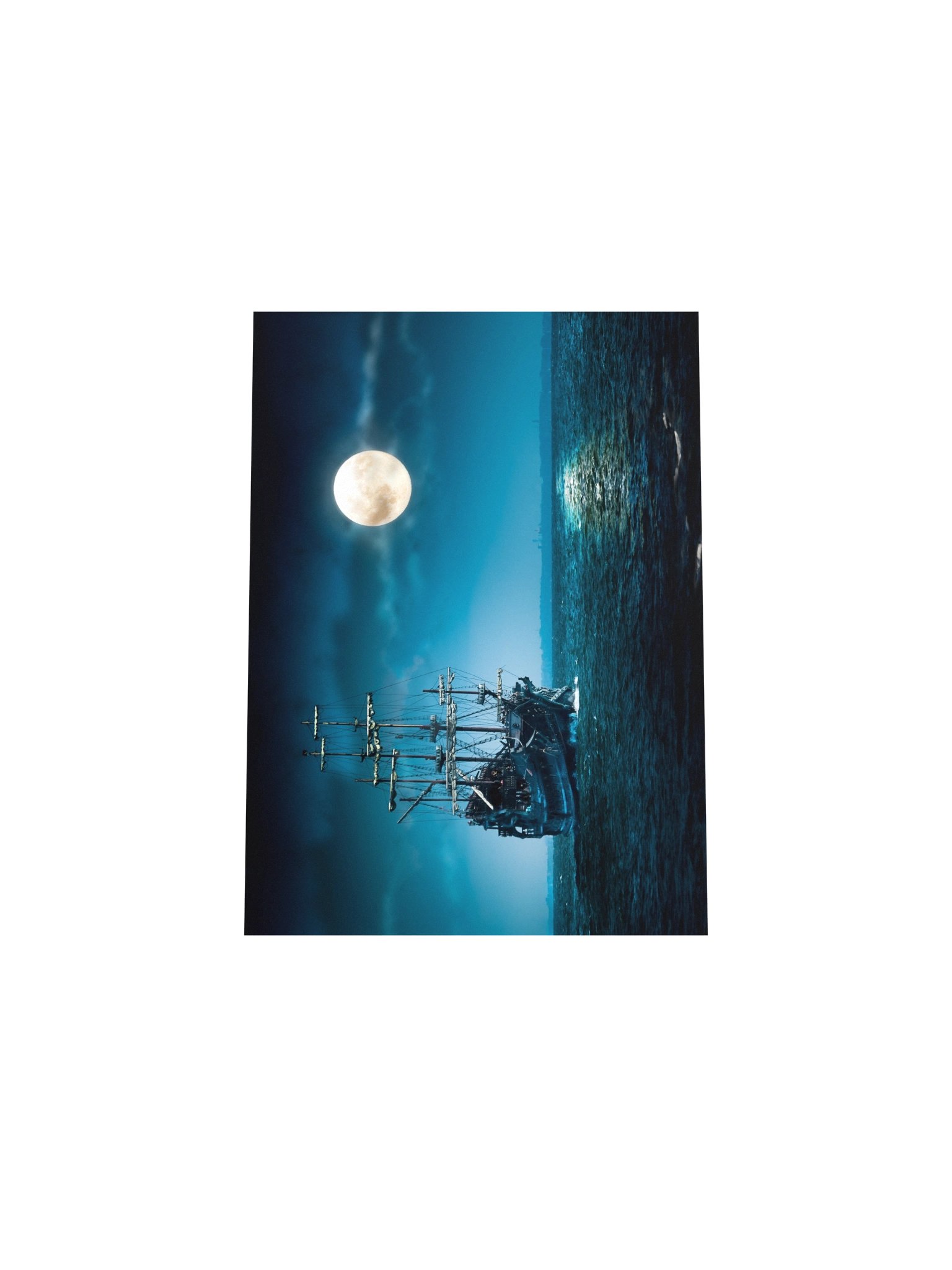 Pirate Ship Full Moon Art Print Flying Dutchman Ghost Ship Wall Art product image (5)