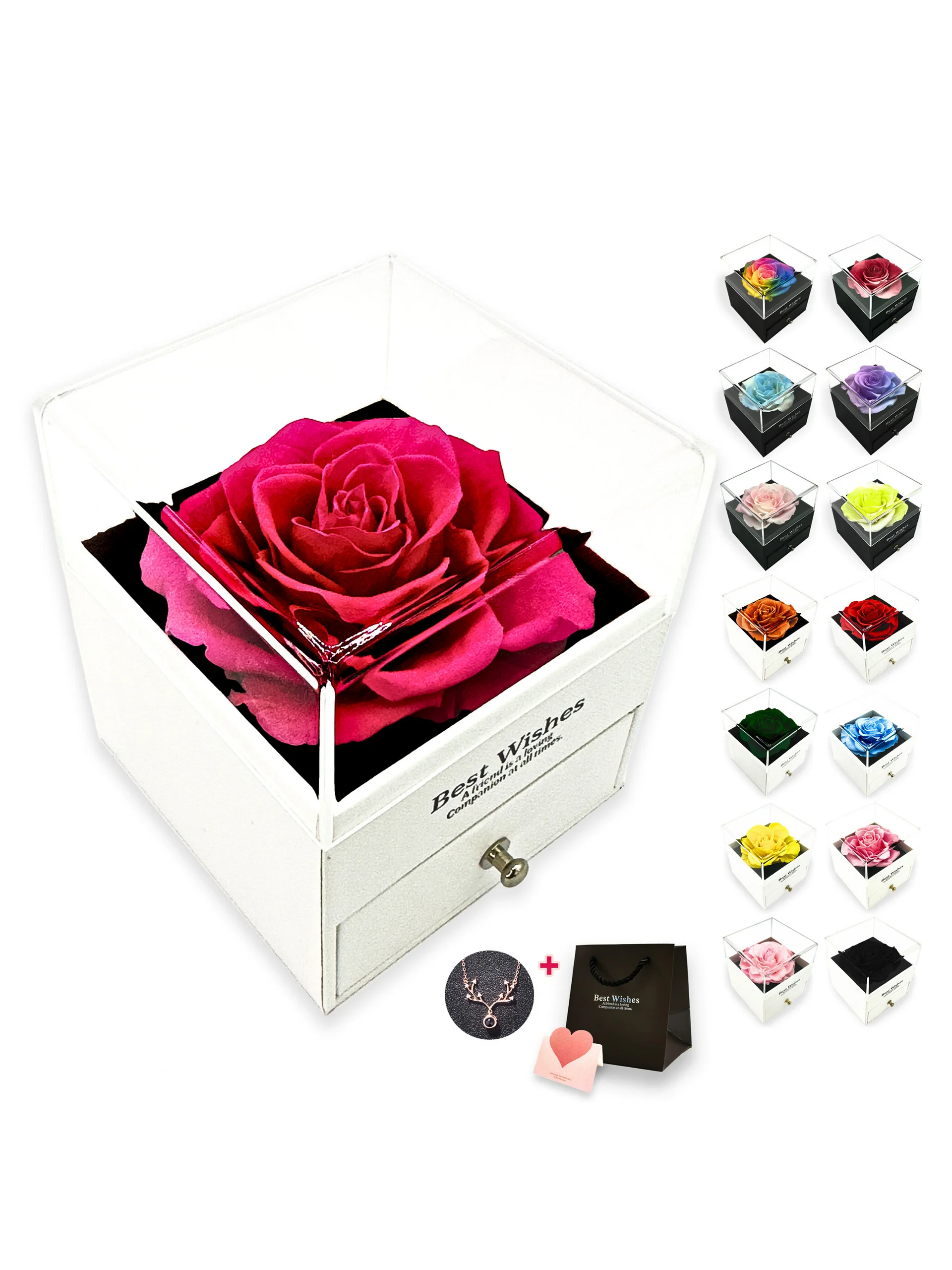 Eternal Rose Gift Box with "I Love You" Necklace (Hot Pink) product image (5)