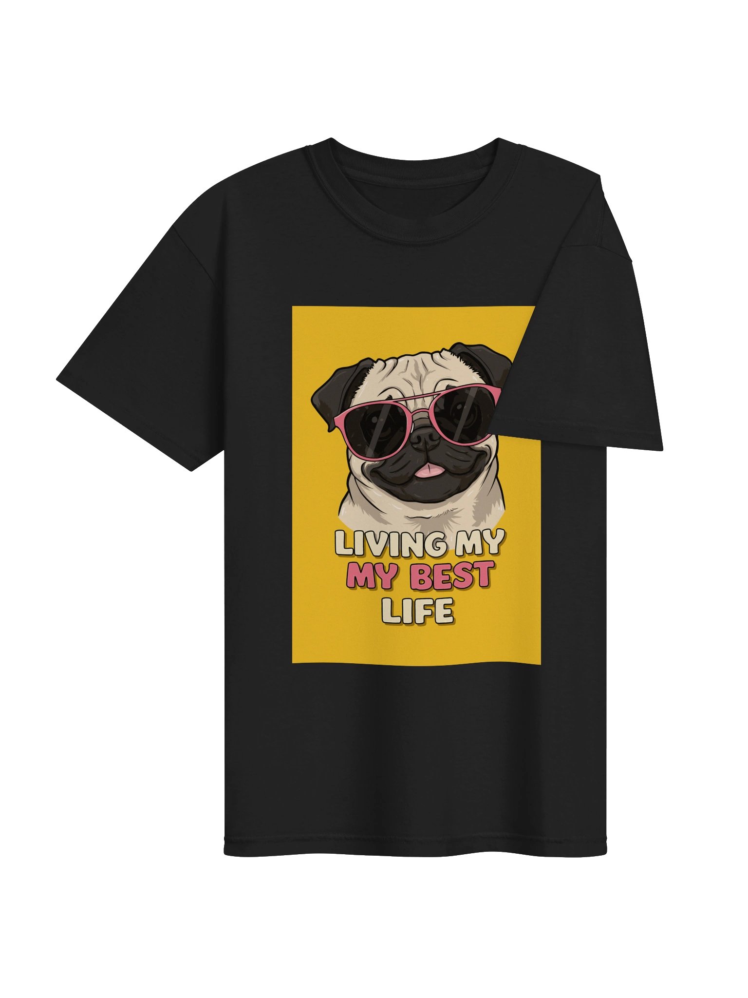 Men’s Pug Living My Best Life T-Shirt – Funny Dog Sunglasses Design product image (6)