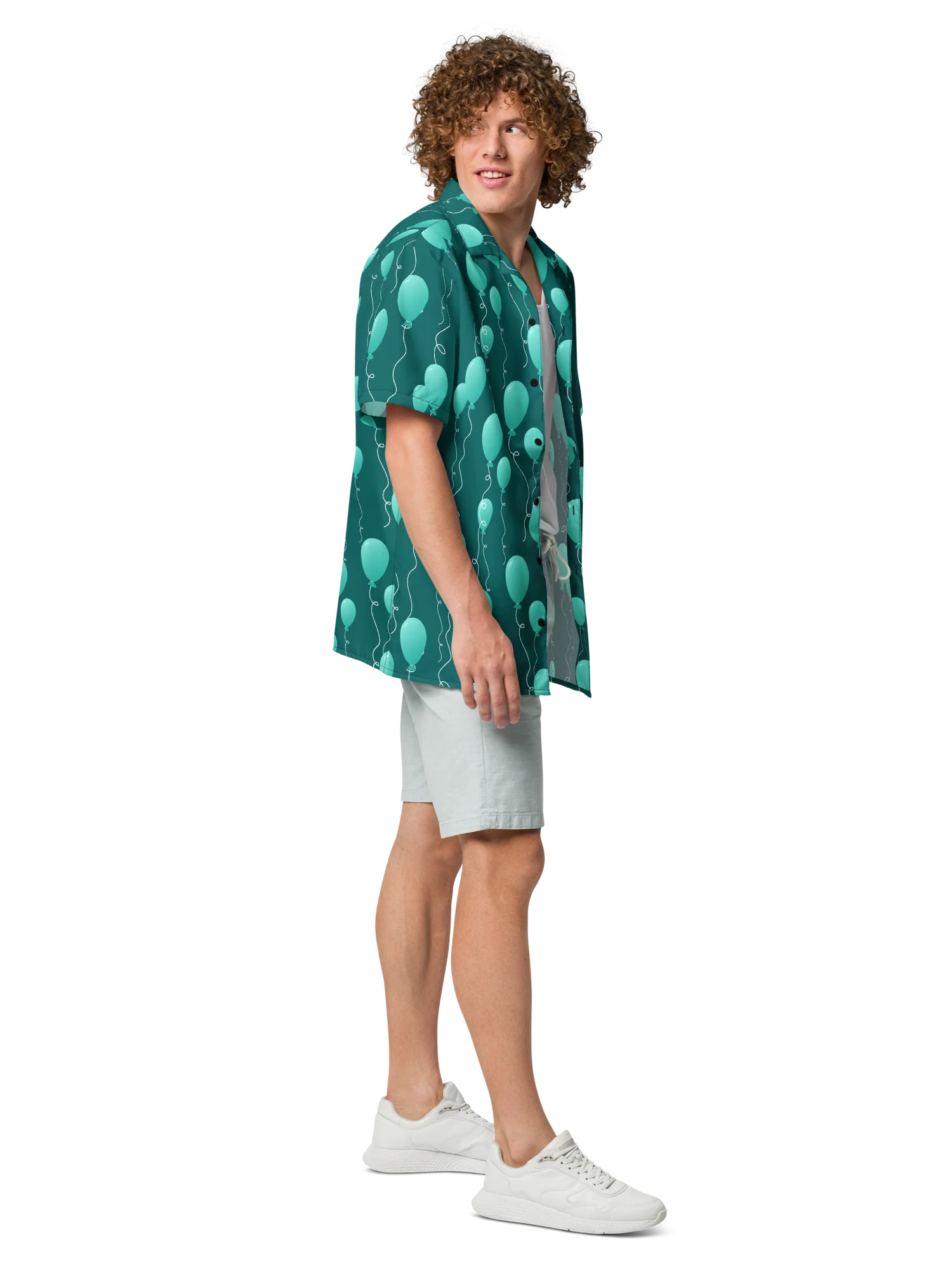 Teal Floating Balloons Oversized Button-Down Shirt product image (8)
