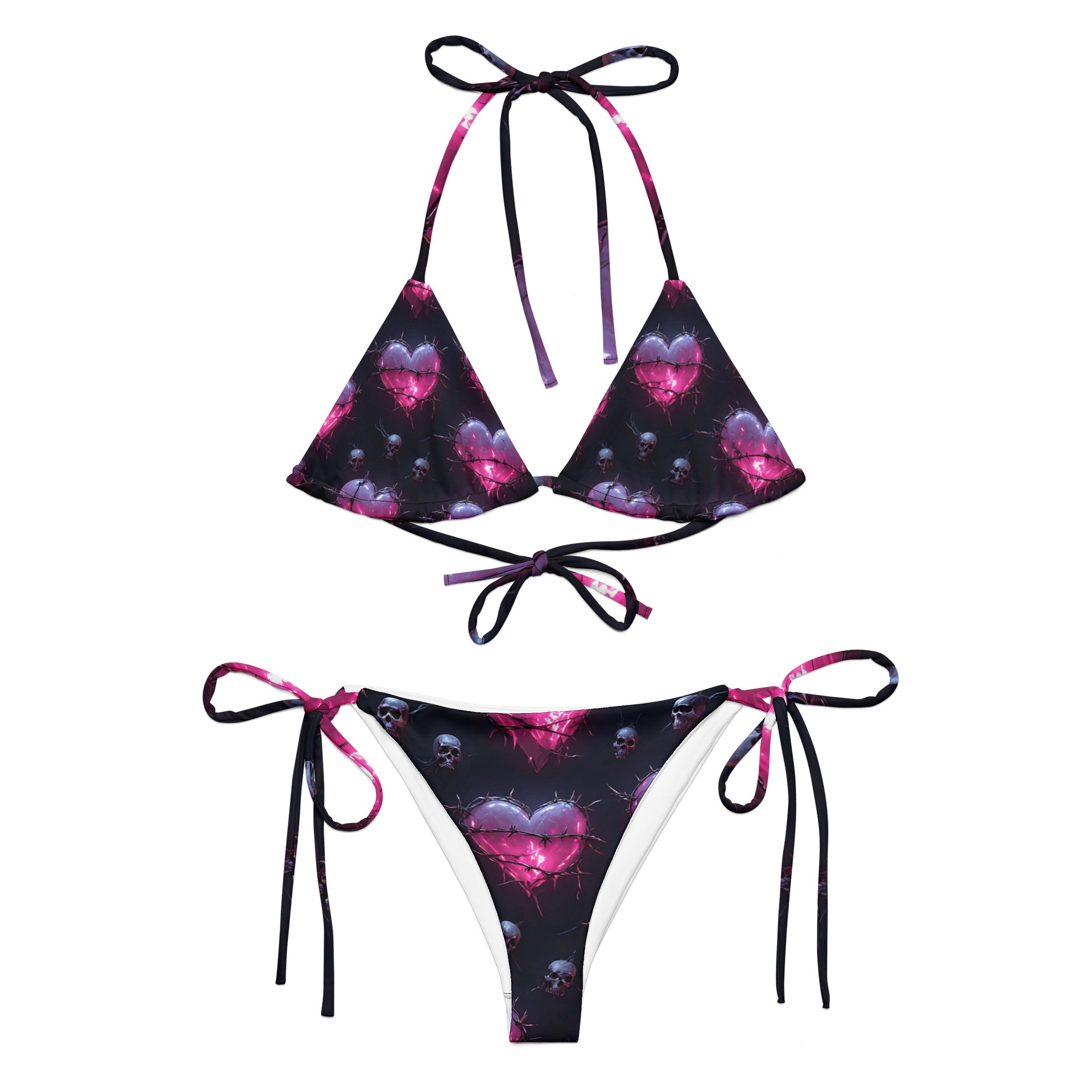 Gothic Heart Skull Bikini - Dark Pink Neon Hearts & Skulls Recycled Two-Piece Swimsuit product image (4)