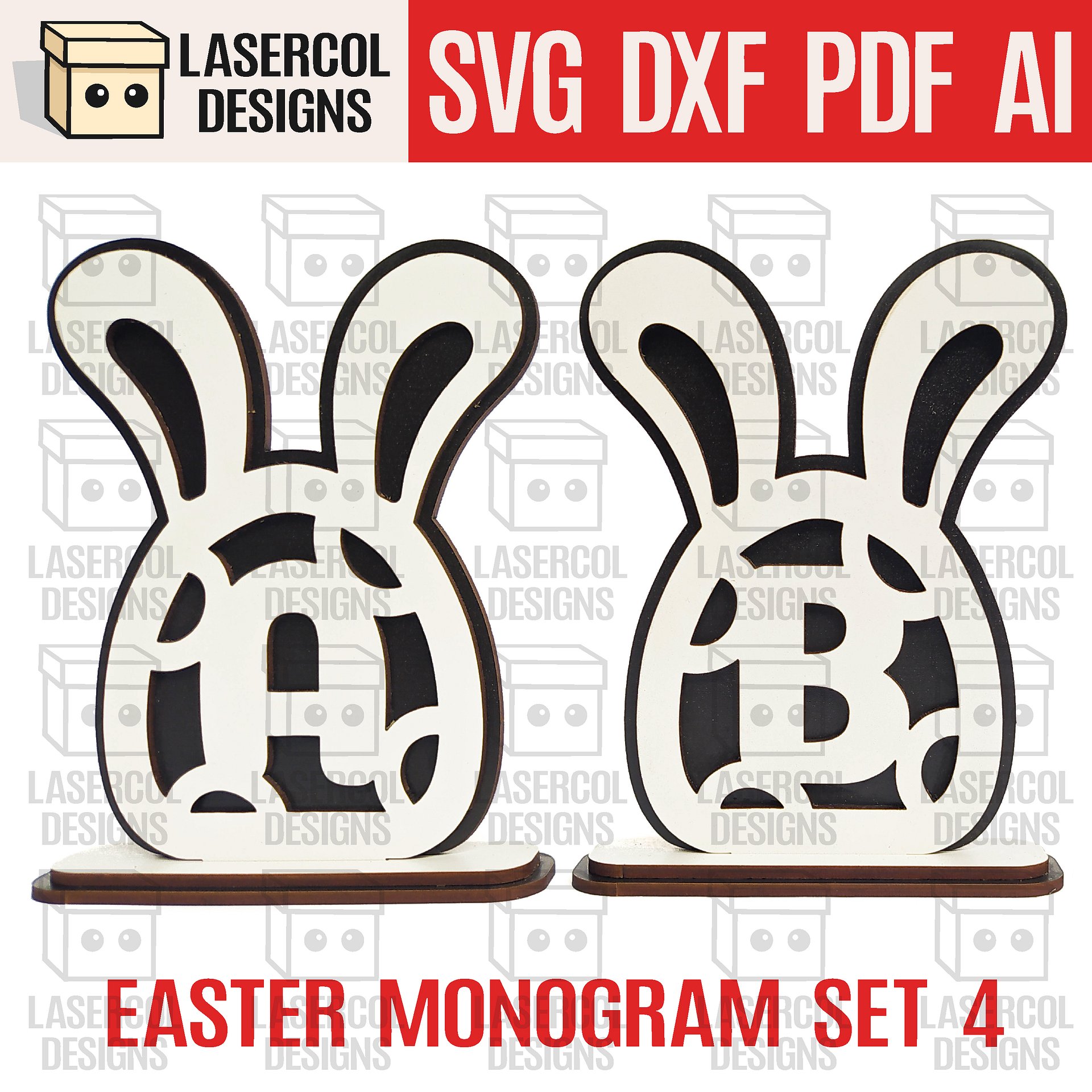 Easter Bunny Monogram Set 4 (3 Sizes) - Laser Cut Files product image (1)
