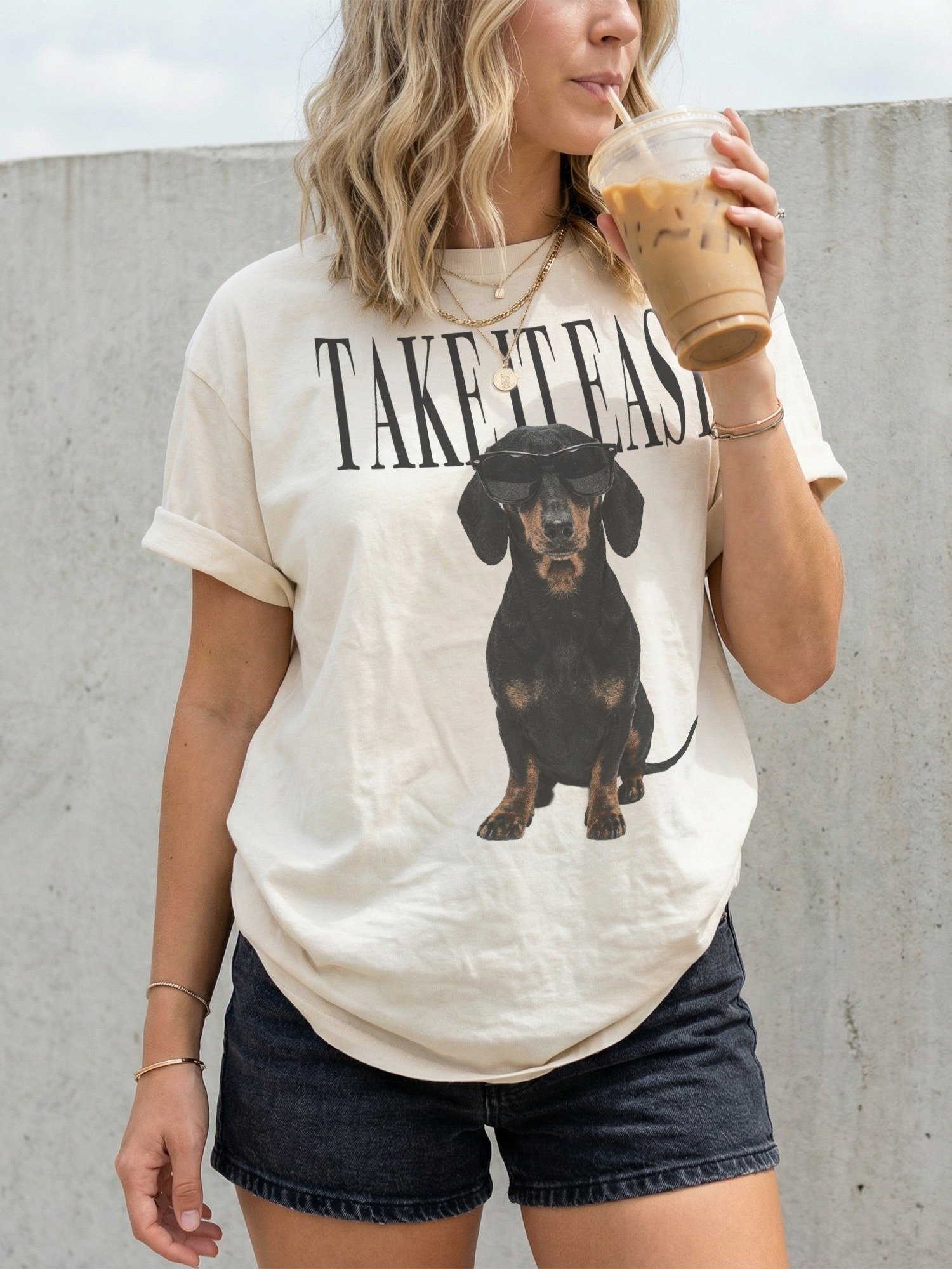 Take It Easy '90s Pop Vintage-Style T-Shirt for Dachshund(Black & Tan) Lovers product image (2)