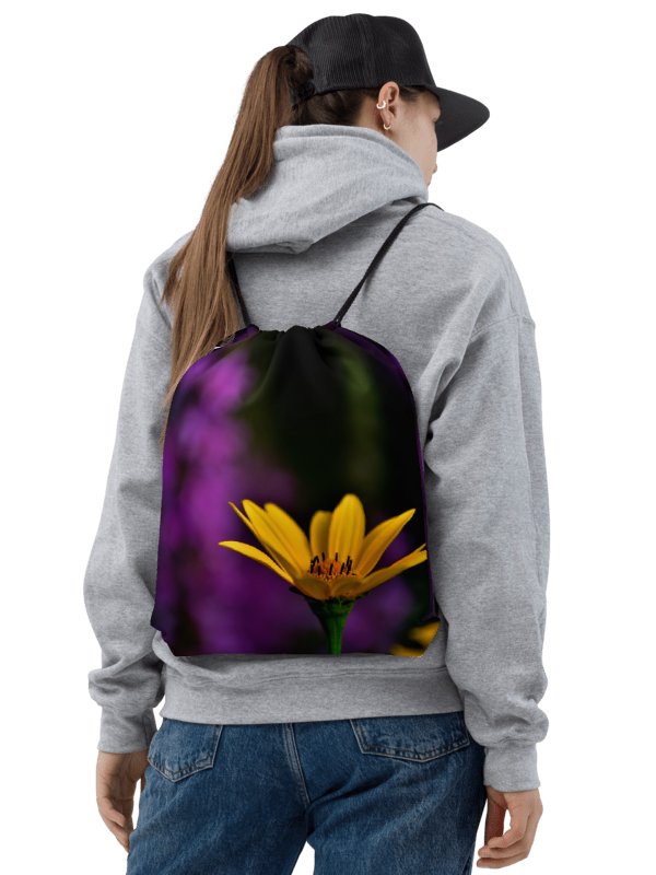 Drawstring bag - Bright yellow blossom against a purple background product image (2)