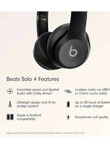 Beats Solo 4 - Wireless On-Ear Bluetooth Headphones, Up to 50-Hour Battery Life, Ultra-Lightweight Comfort, Powerful and Balanced Sound, Apple & Android Compatible - Matte Black product image (2)