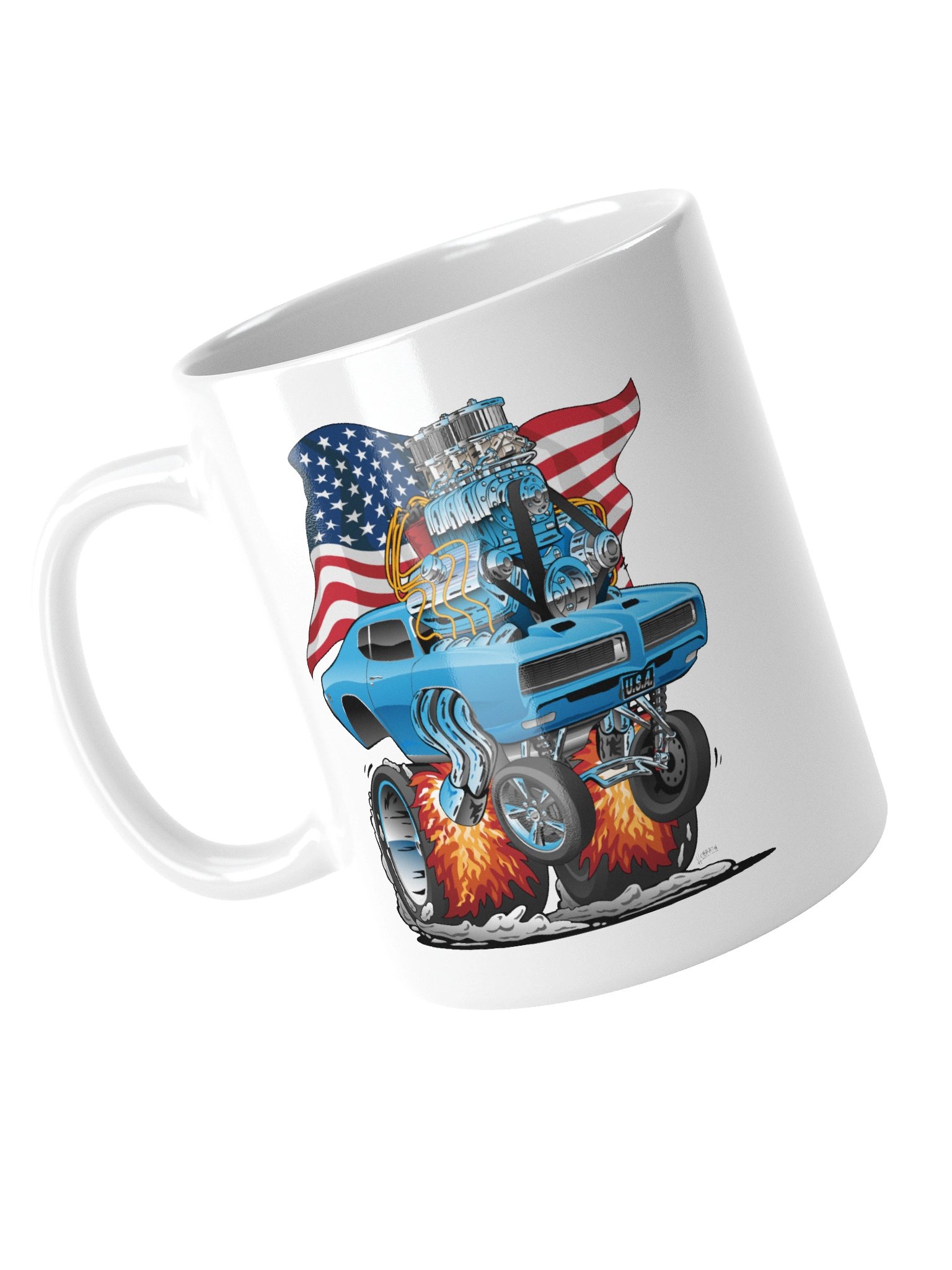 Patriotic 60s Muscle Car Funny Dragster USA Hotrod Cartoon Coffee Mug product image (4)