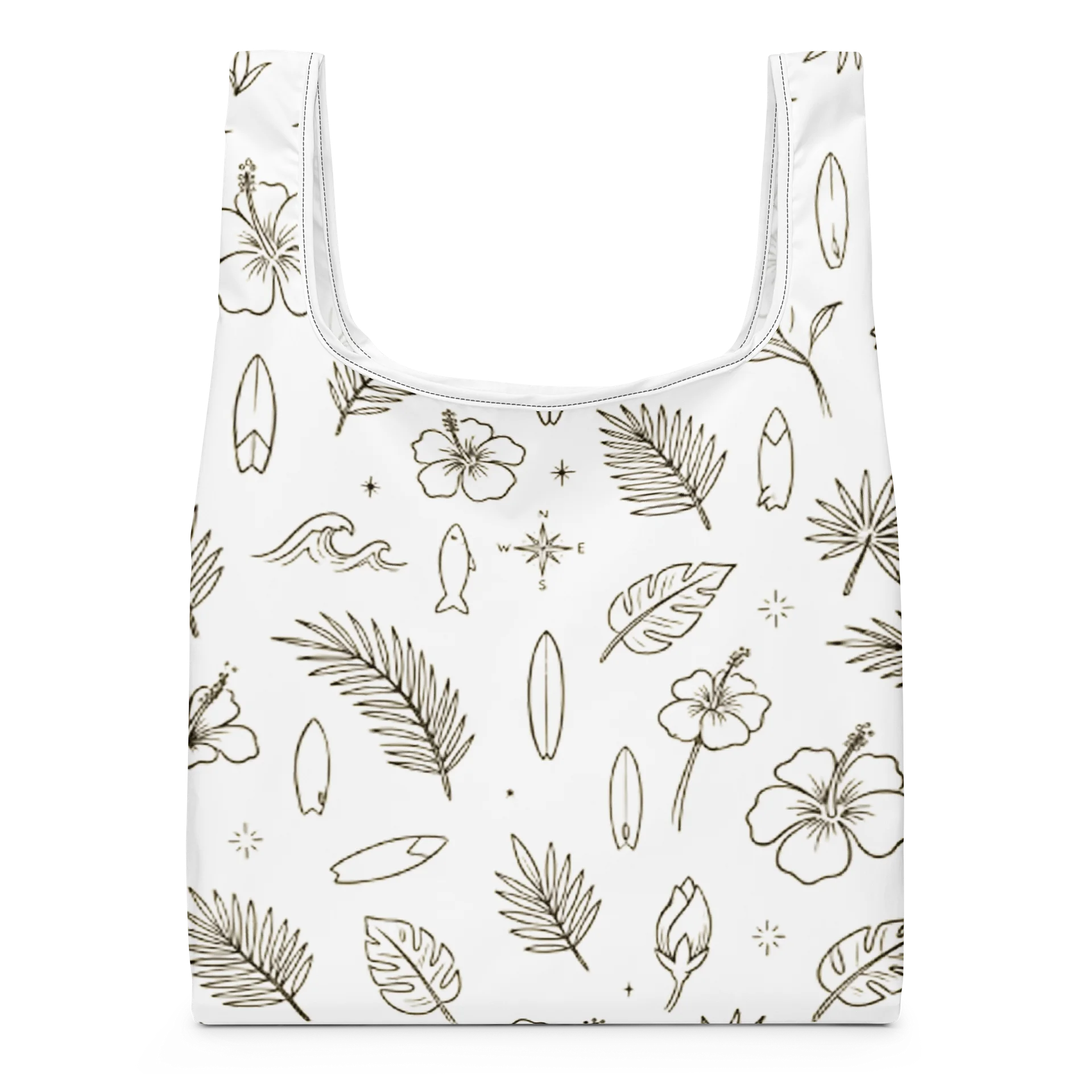 Aesthetic Hibiscus Flower and Surfboard Pattern Market Tote Bag product image (1)