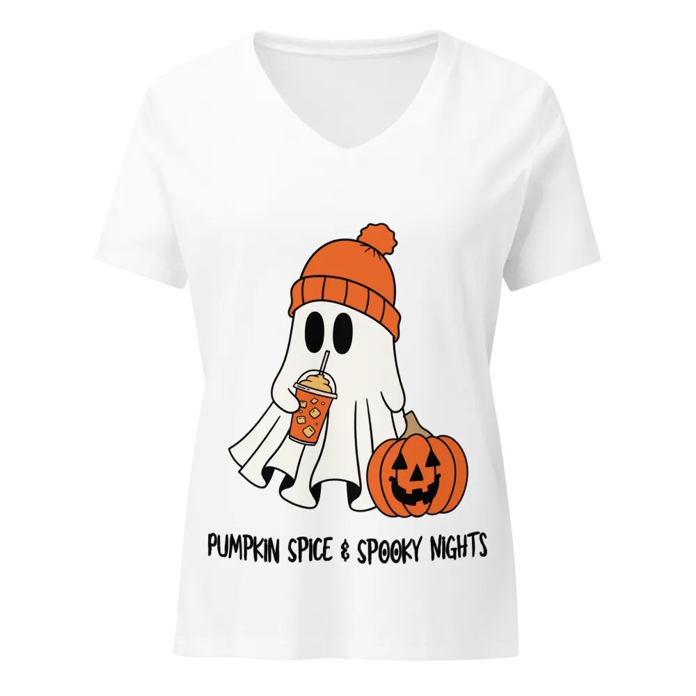 Adorable Ghost Pumpkin V-Neck Tee product image (3)