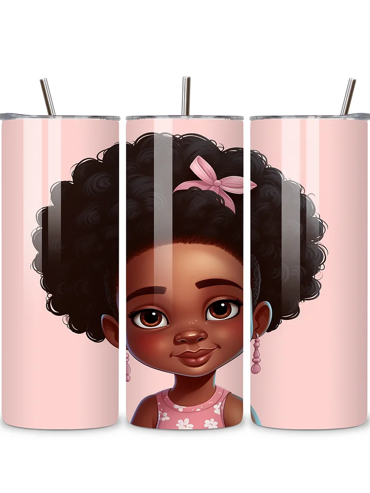 Adorable Afro Princess 20oz Skinny Tumbler with Metal Straw – Cute Pink Bow Design for Kids and Adults – Double-Walled Insulated Stainless Steel Tumbler for Hot & Cold Drinks product image (1)