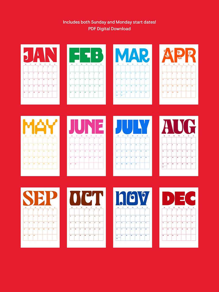 2026 Digital Calendar (Monday and Sunday start dates included) product image (2)