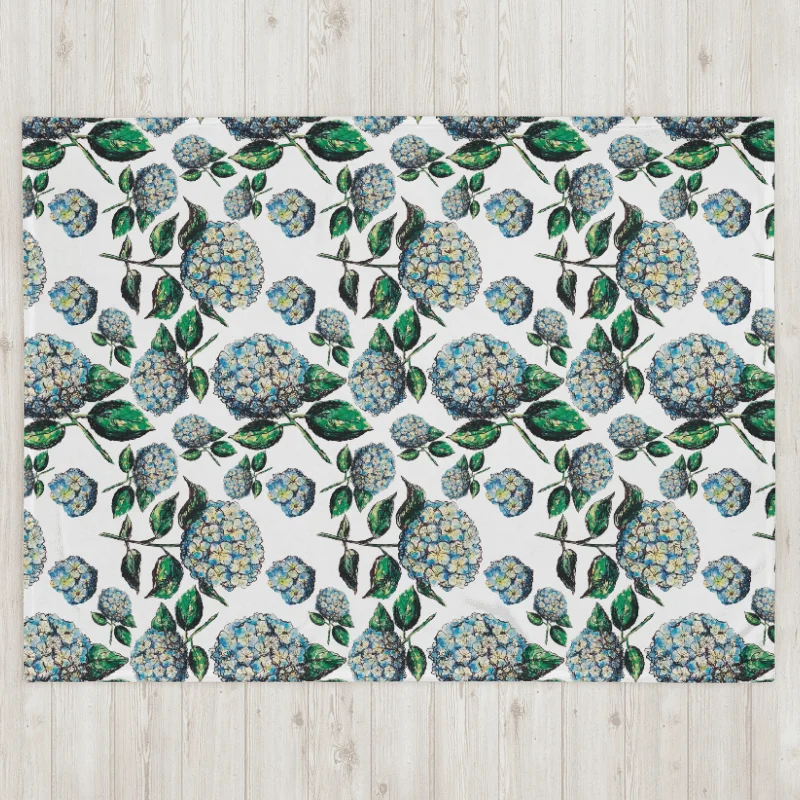 Blue Hydrangeas | Coastal Floral Throw Blanket in Soft Fleece product image (2)