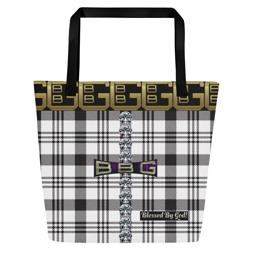 Black and White Plaid with Diamonds BBG Tote Bag with Pocket product image (1)