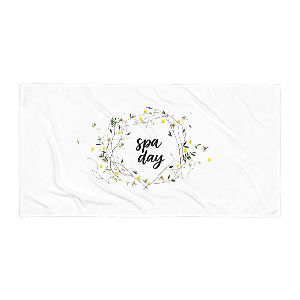 SPA DAY BODY TOWEL – 30"x60", COTTON TERRY BACK, MINIMALIST BOTANICAL WREATH DESIGN product image (1)