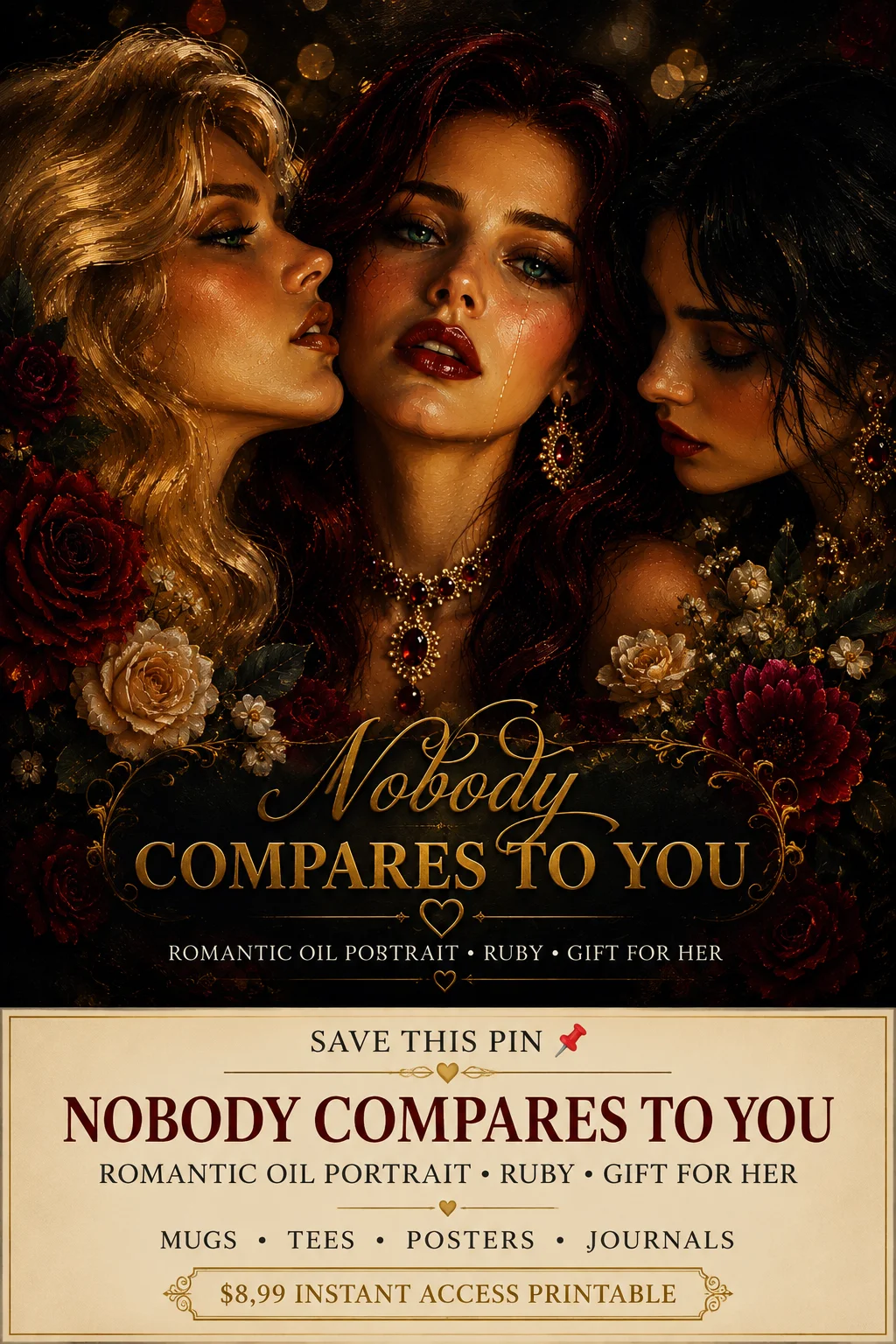 Nobody Compares To You | Dark Romantic Roses Women Empowerment Wall Art Print product image (1)