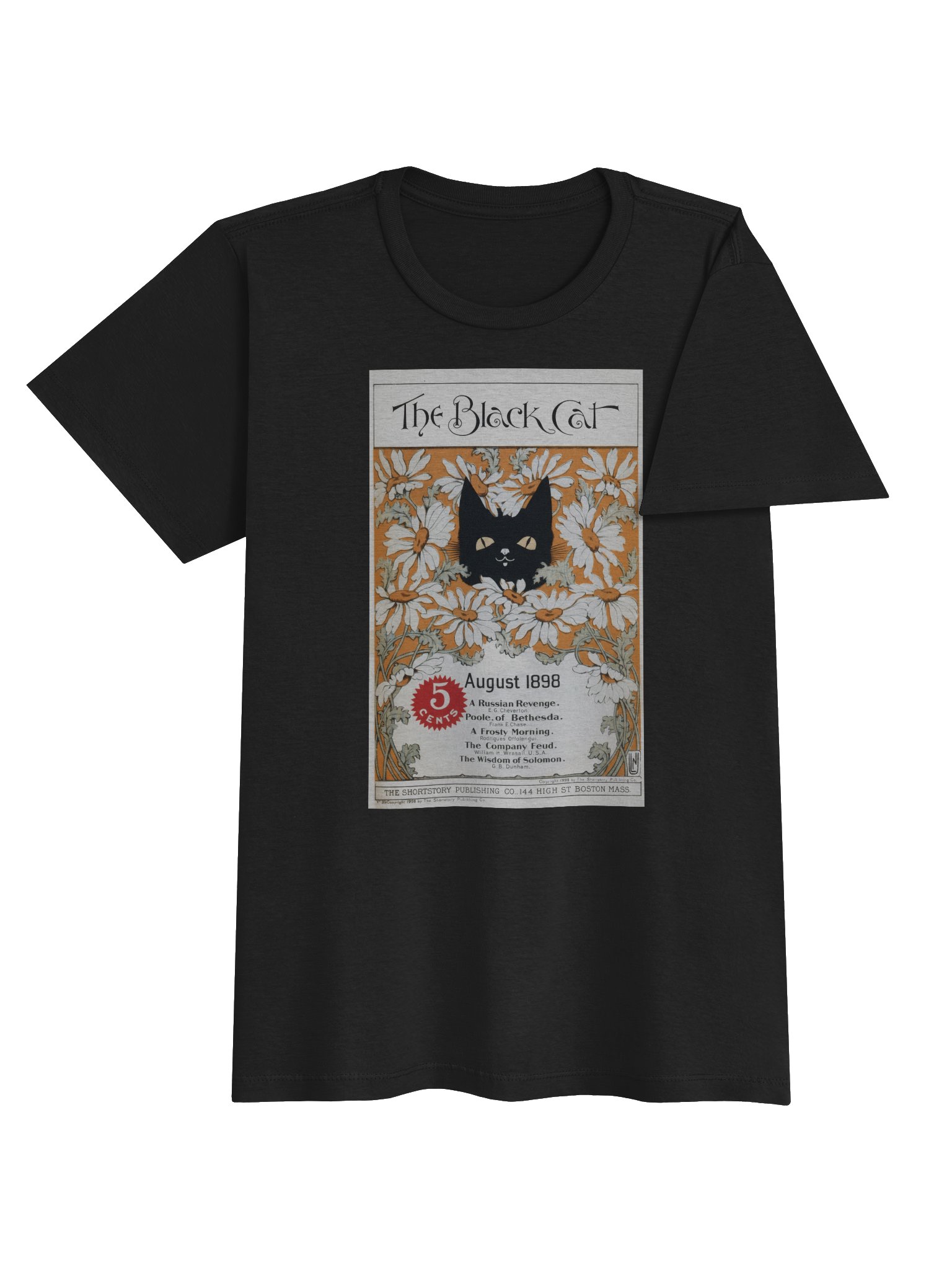 Vintage Black Cat Magazine Vintage Black Cat magazine cover tee with peeking black cat amidst white daisies. Semi-fitted Gildan Womens Softstyle Tee product image (19)