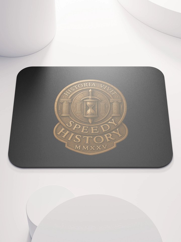 Speedy History Logo Mouse Pad (8.7" x 7.1") — Minimal Black Desk Pad with Bronze SH Seal | Smooth Glide | Non-Slip Base product image (2)