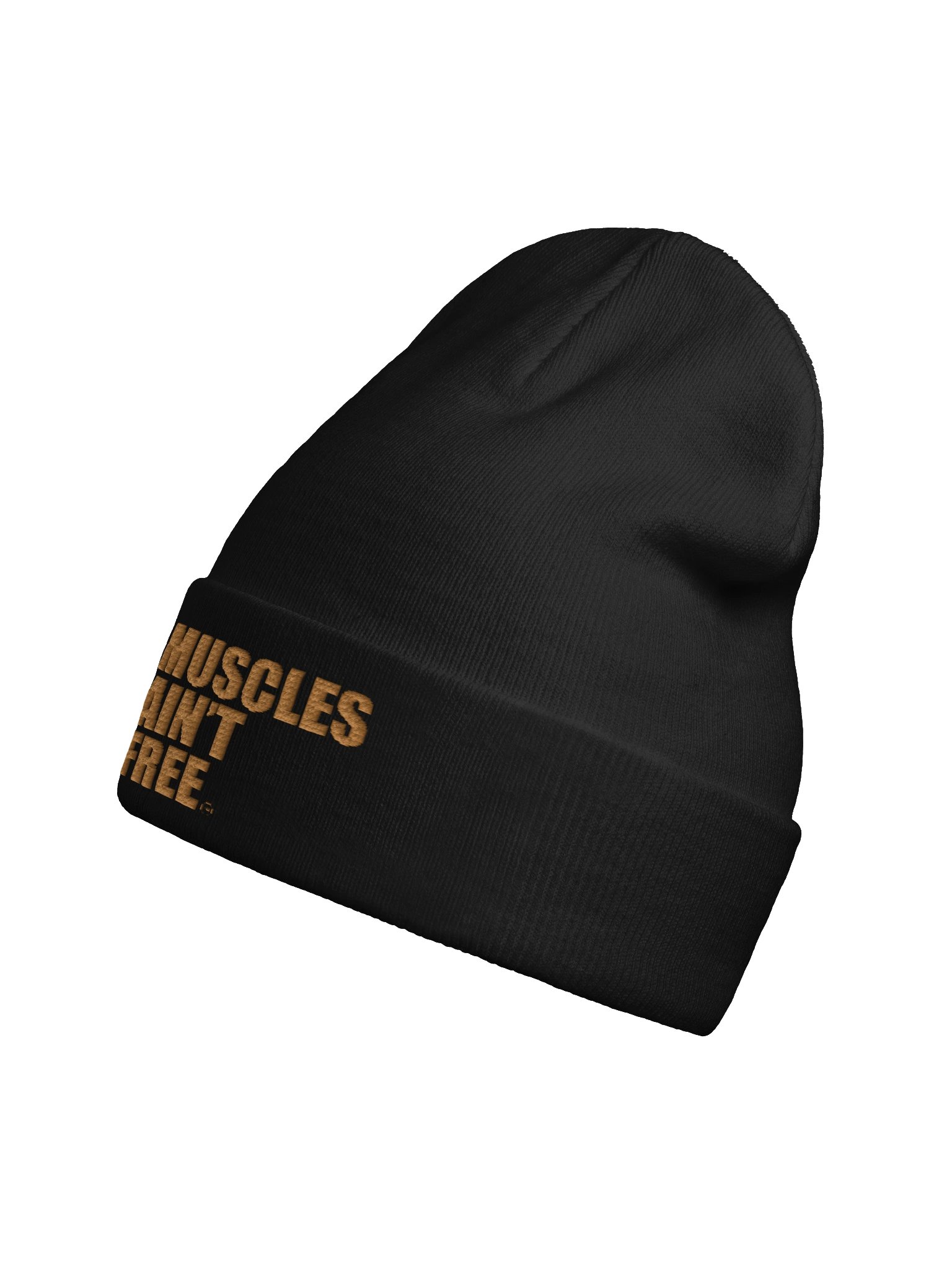 The "Muscles Ain't Free" Minimalist Gold Knit Beanie (Otto Cap) product image (7)