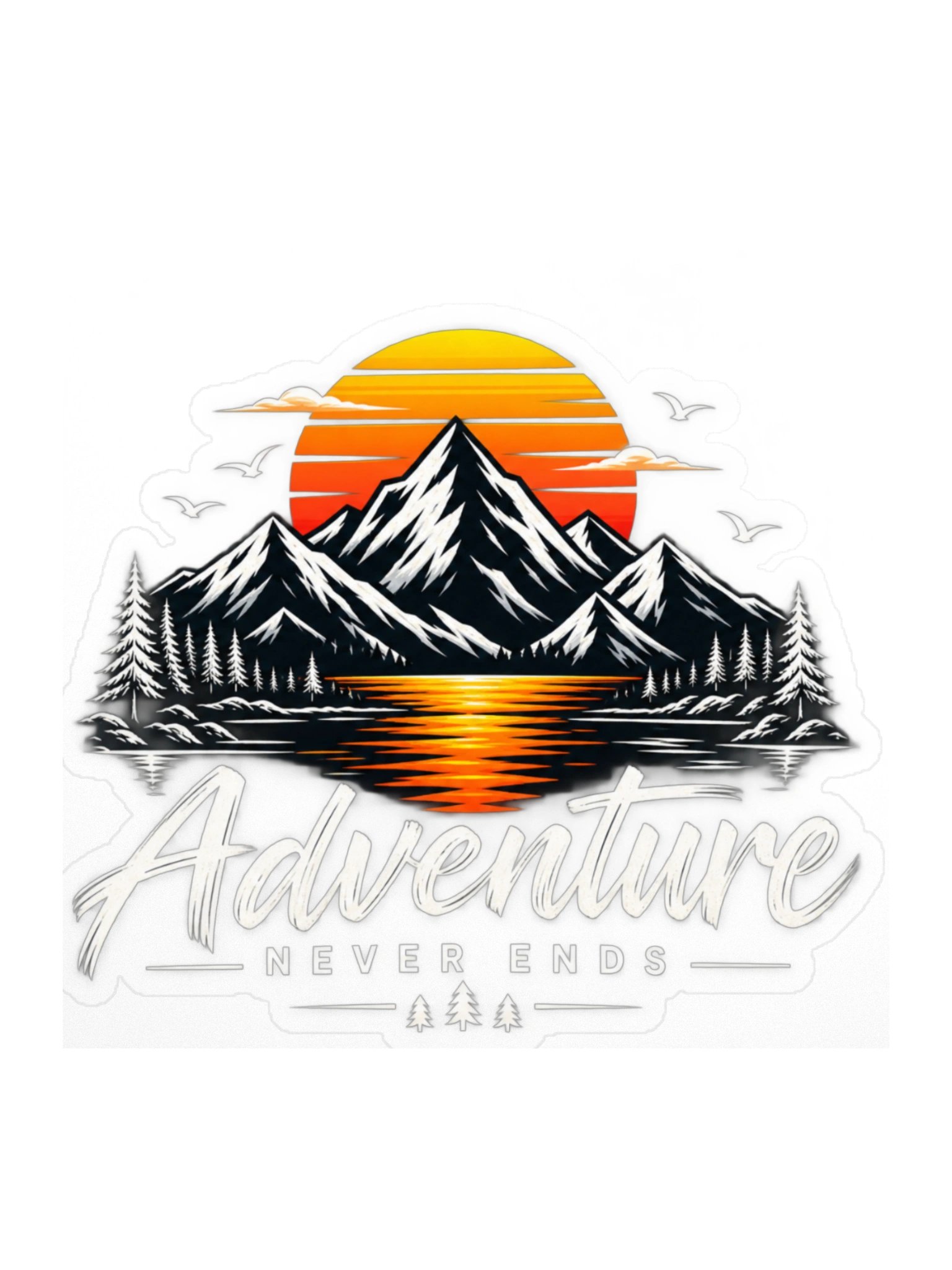Japanese Mountain Adventure Die-Cut Sticker – Sunset Lake Outdoor Travel Decal product image (1)