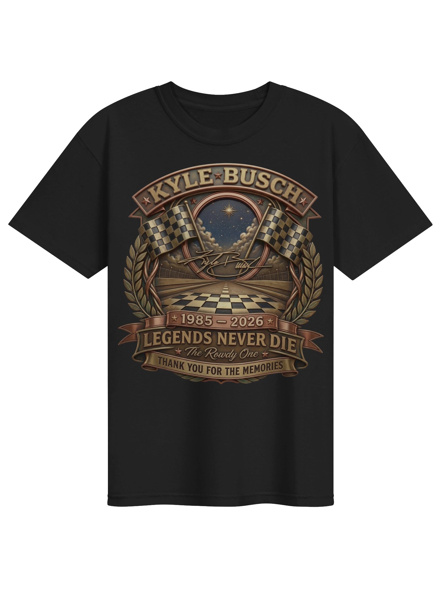 Kyle Busch "Legends Never Die" Memorial T-Shirt – Vintage NASCAR Racing Tribute Tee product image (2)