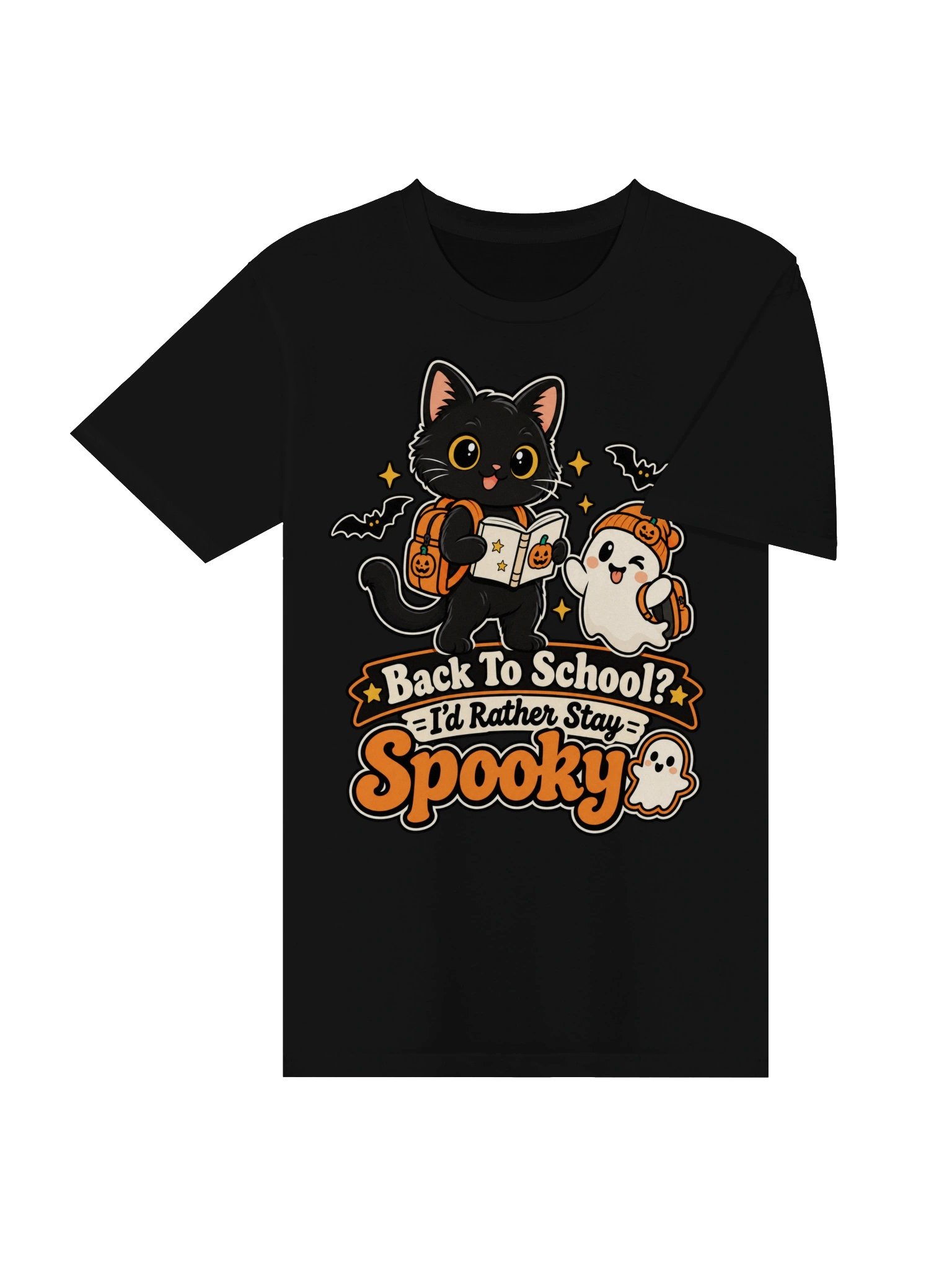 Back To School I'd Rather Stay Spooky T-Shirt | Cute Halloween Black Cat & Ghost Graphic Tee product image (35)