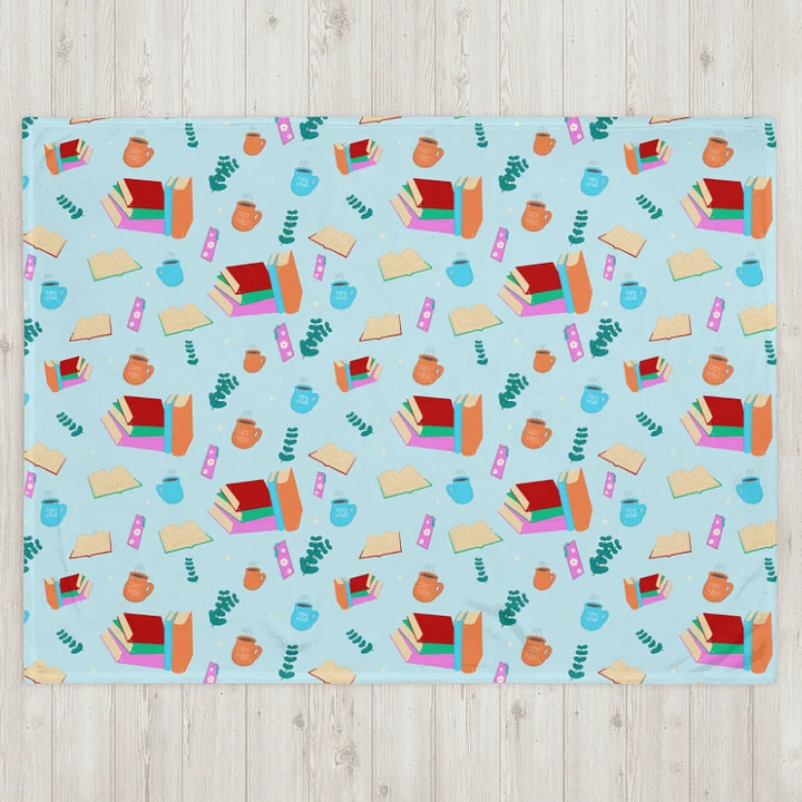 Cozy Book Lovers Pattern Throw Blanket- Blue Background product image (2)