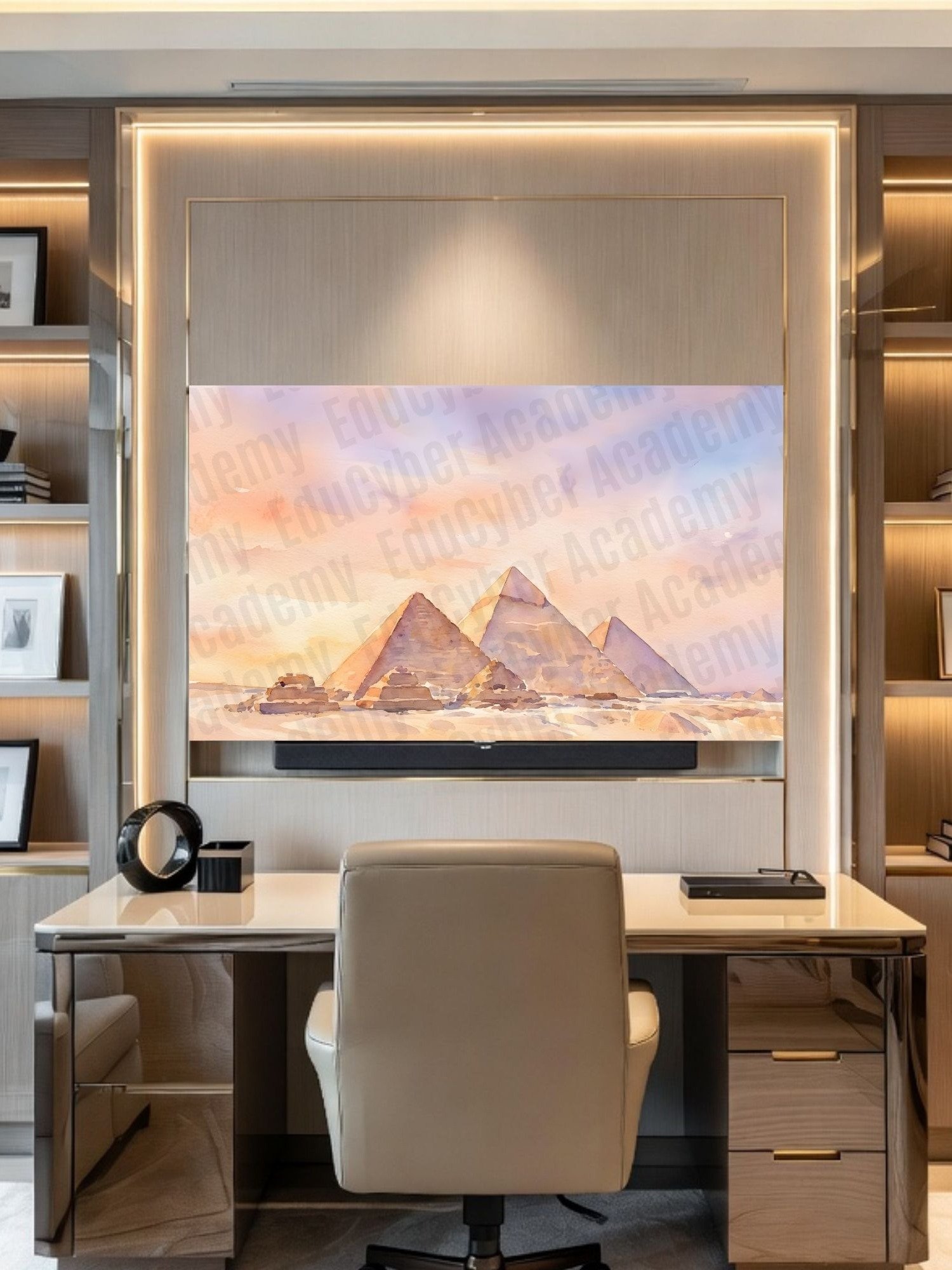 New 7 Wonders of the World Honorary The Great Pyramid of Cheops Frame TV Art Largest Egyptian Pyramid of Giza Khufu Tomb Watercolor Style product image (7)