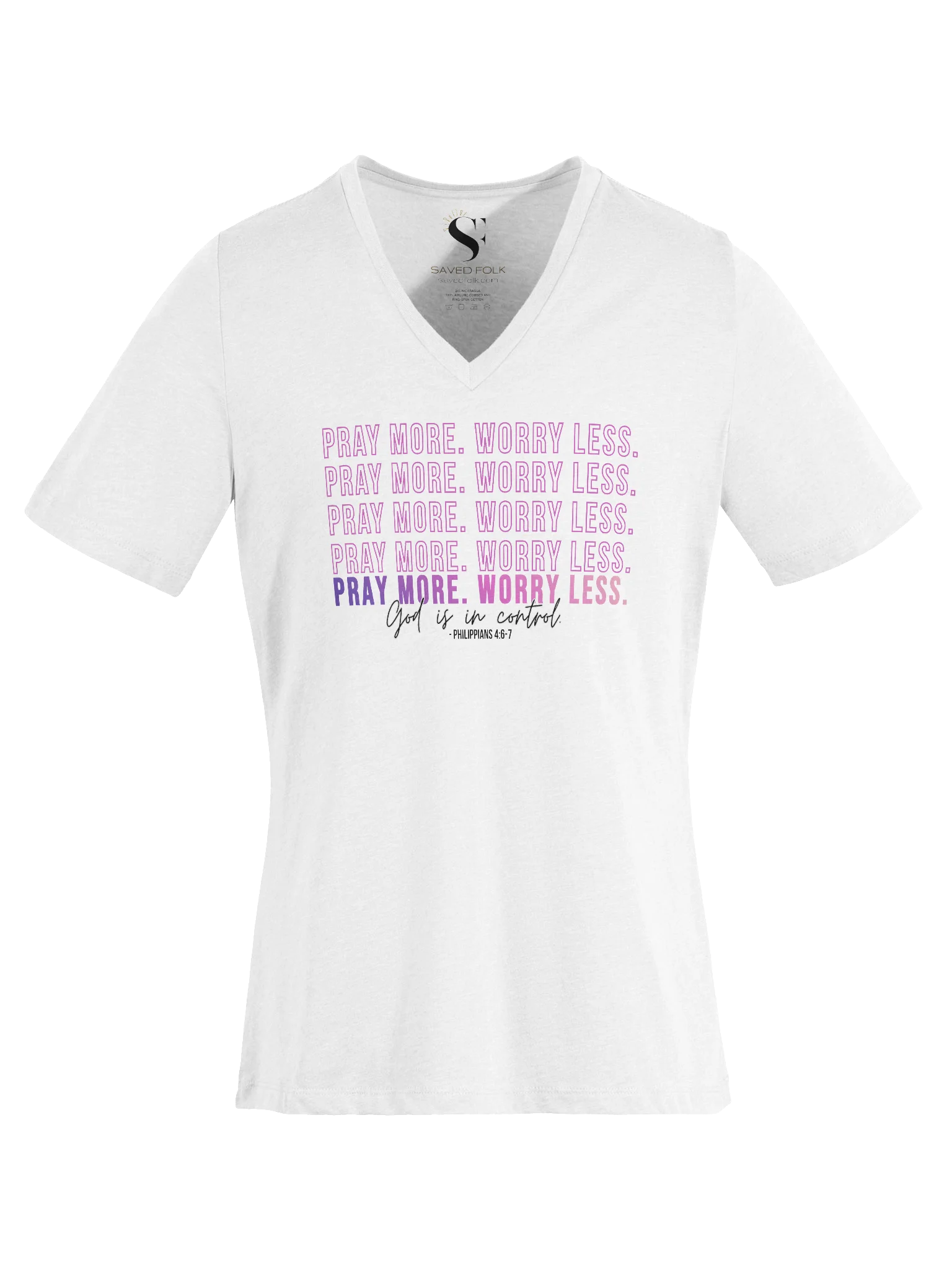 Pray More Worry Less 2.0 V-Neck Tee - Pink Gradient - Light Colors product image (11)