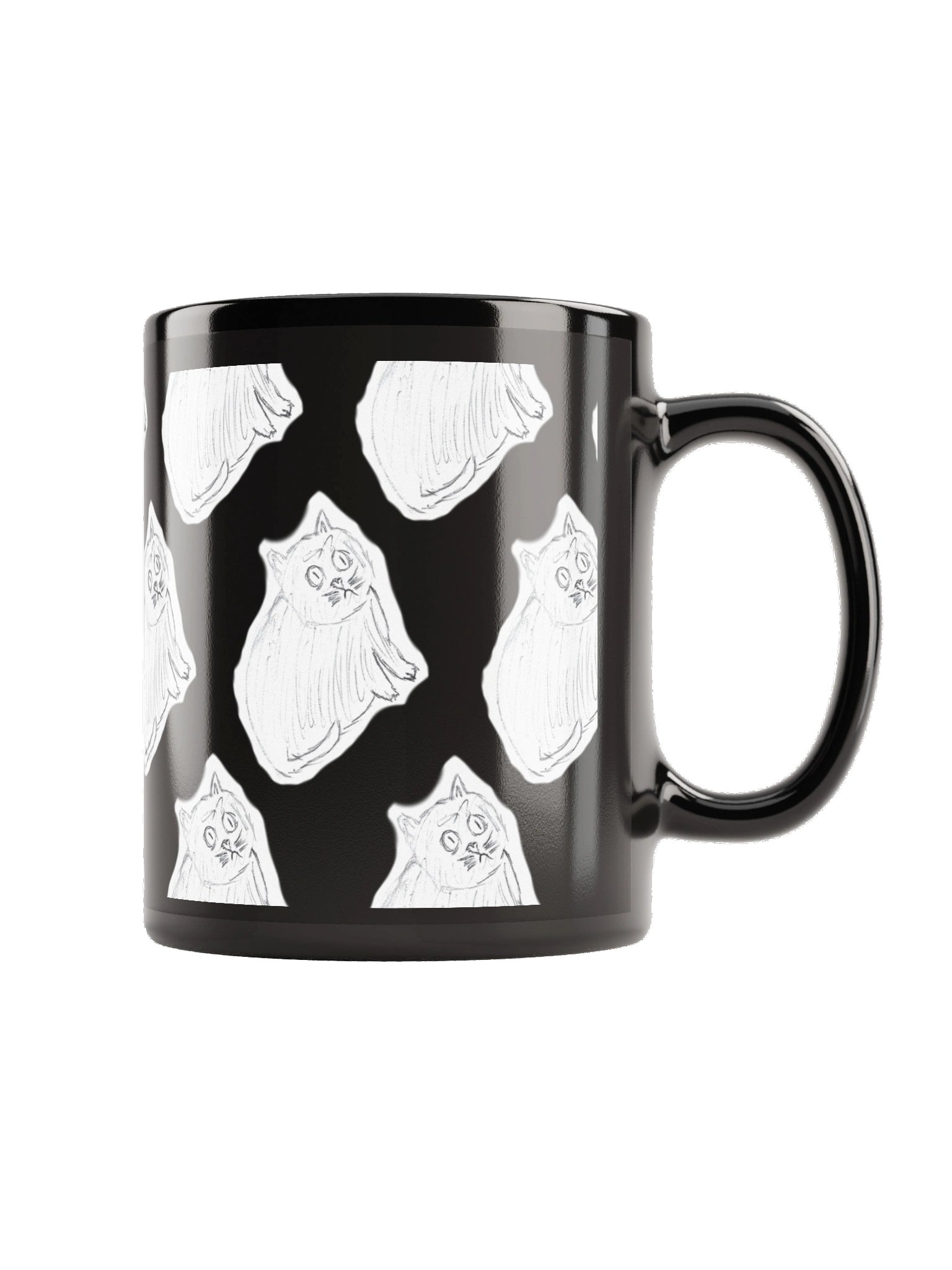Sketch CPTSD Cat Pattern Black Glossy Mug by Lucky! product image (3)