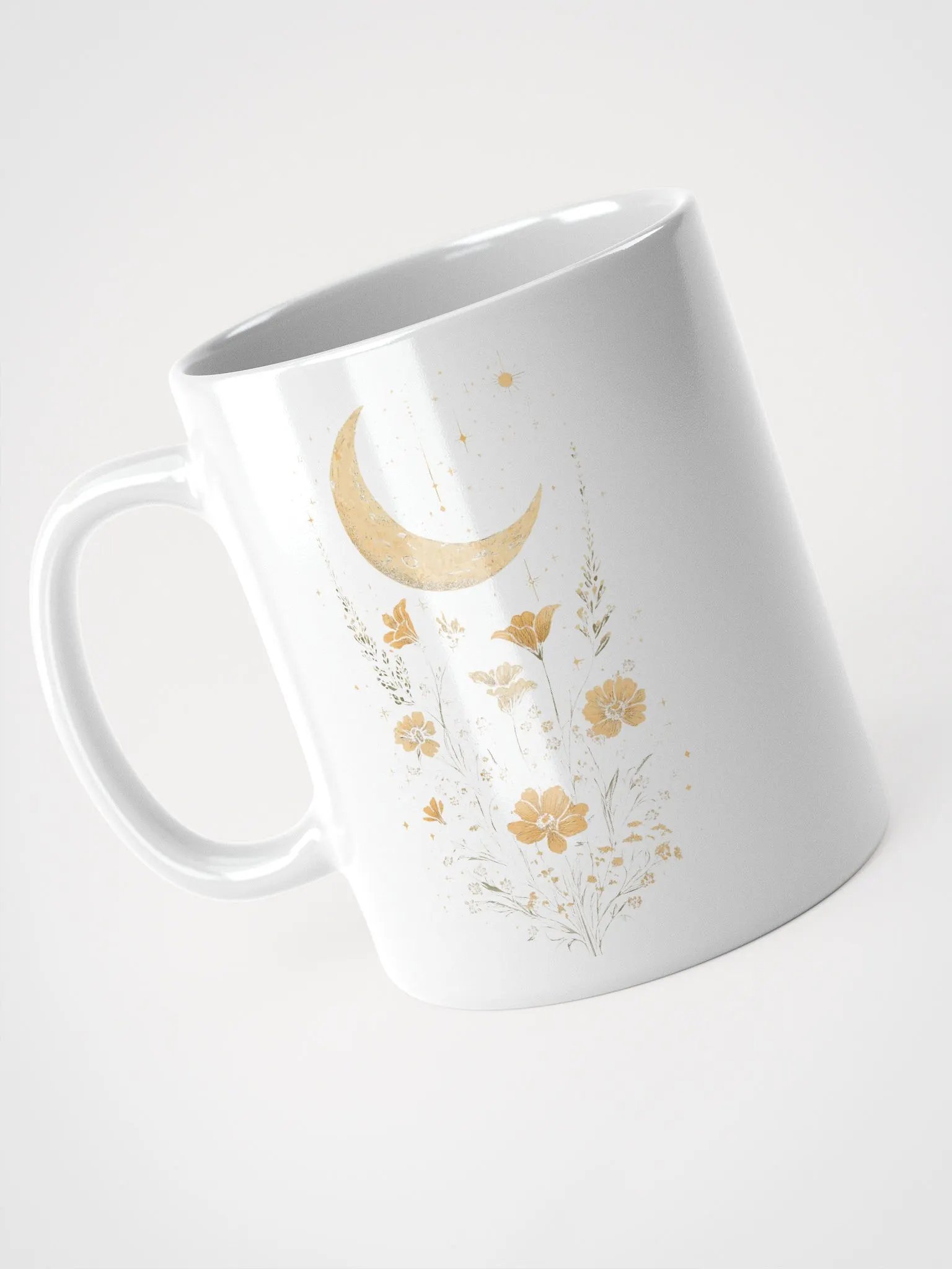 Floral Crescent Moon White Glossy Mug product image (9)
