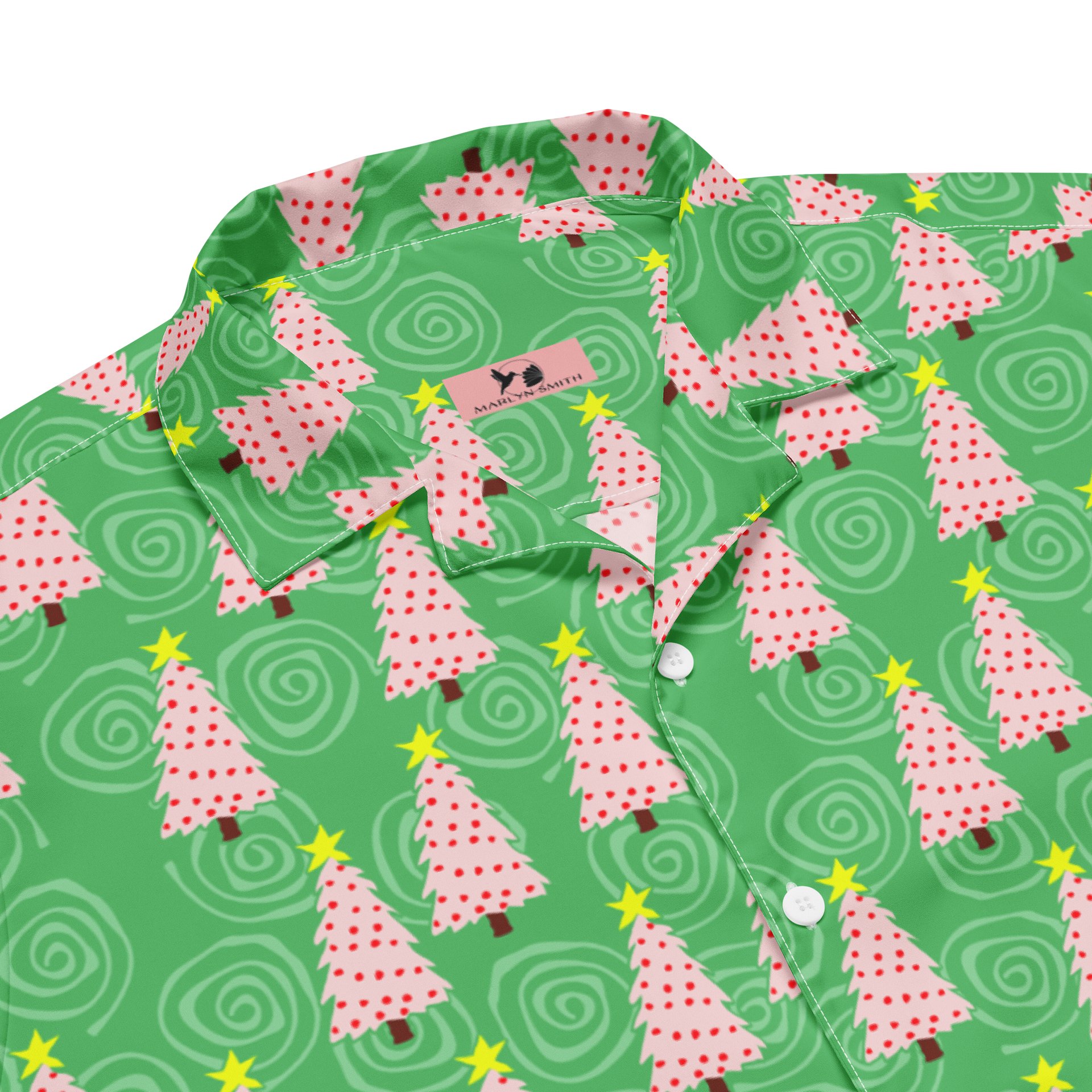 Pink Christmas Trees on Mint Green Oversized Button-Down Shirt product image (3)