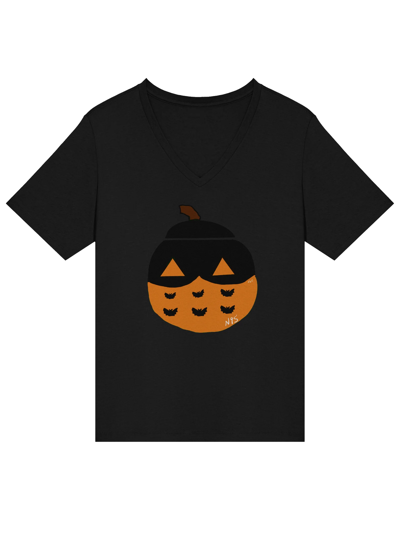 Mask-O-Lantern v-neck tee (orange mask) product image (3)
