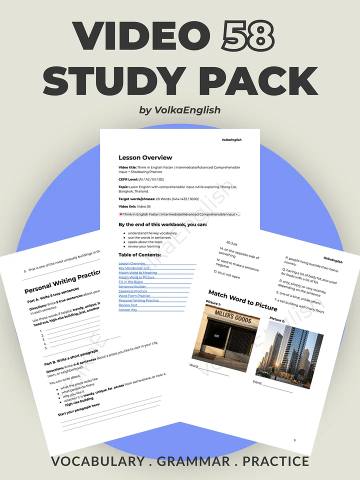 Think in English Faster | Intermediate/Advanced Comprehensible Input + Shadowing Practice - Video 58 Study Pack product image (1)
