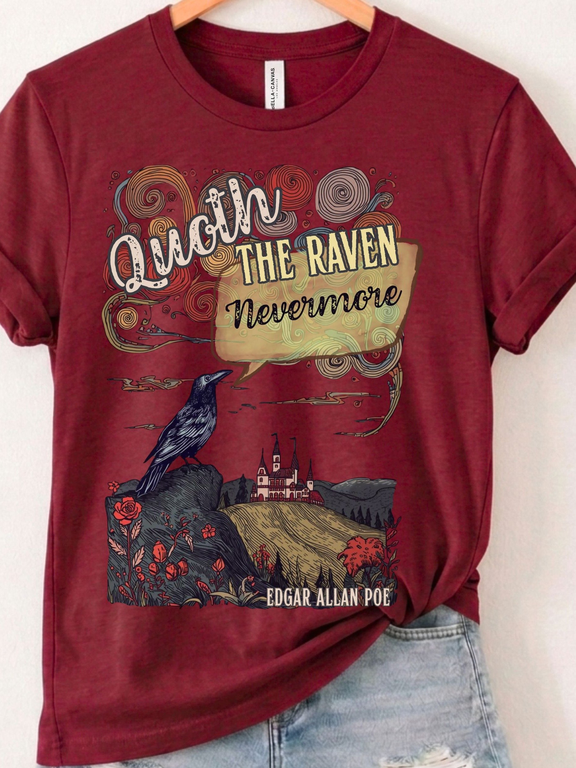 Edgar Allan Poe Raven Tee, Quoth the Raven Nevermore, Gothic Literary Shirt product image (1)
