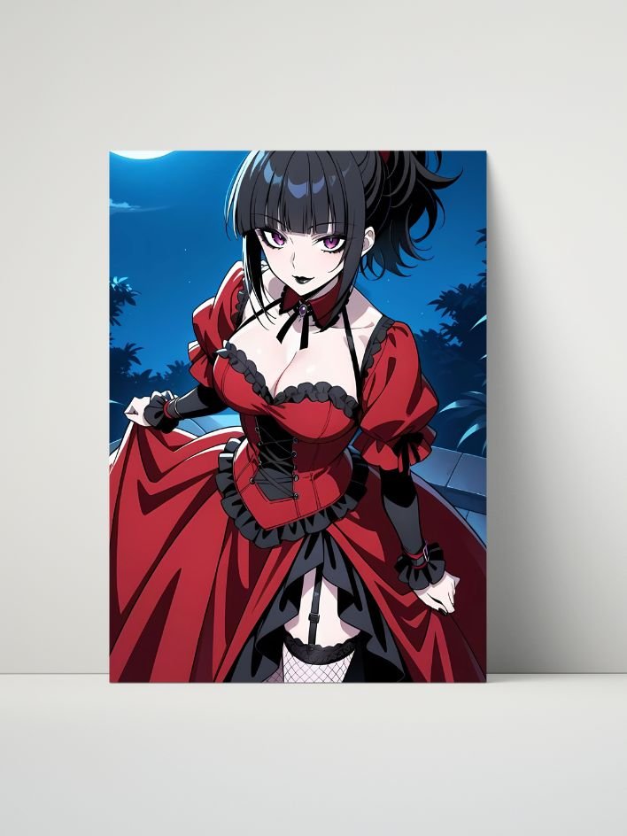 Metal Print - Luna Rain Original Character Gothic Red Dress Moonlight - 8x10 product image (1)
