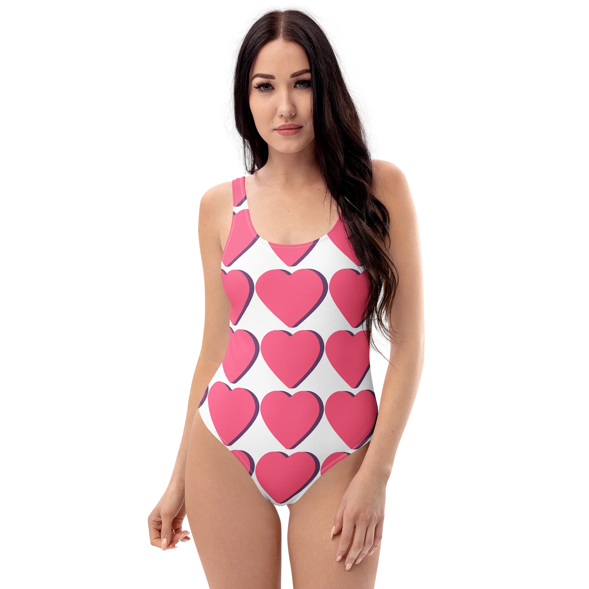 Pink Heart Grid One-Piece Swimsuit product image (2)