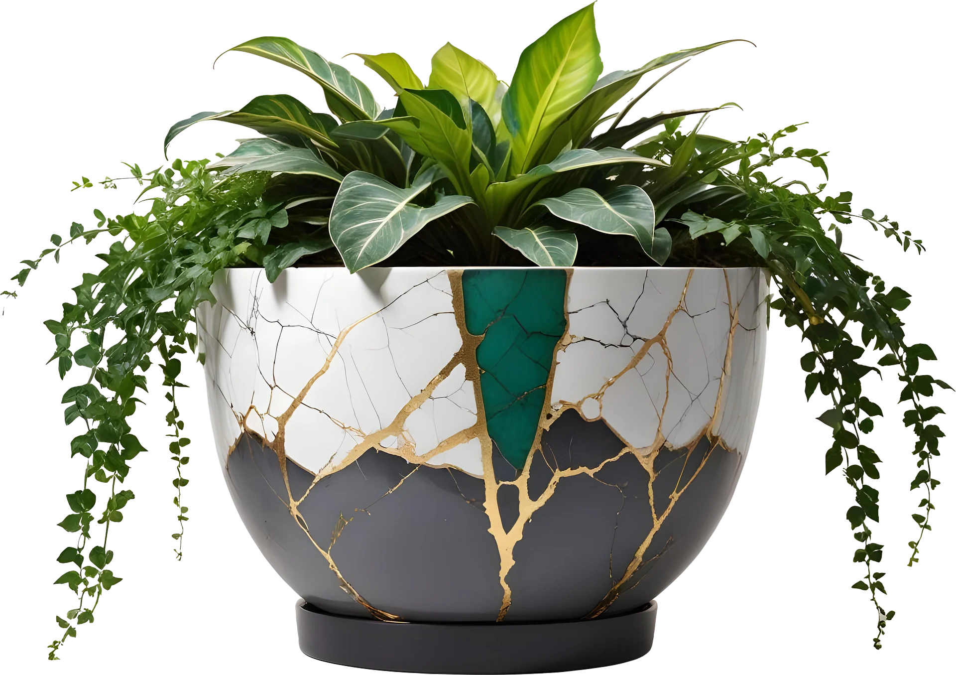 Kintsugi Elegance – Ceramic Planter with plant png product image (1)