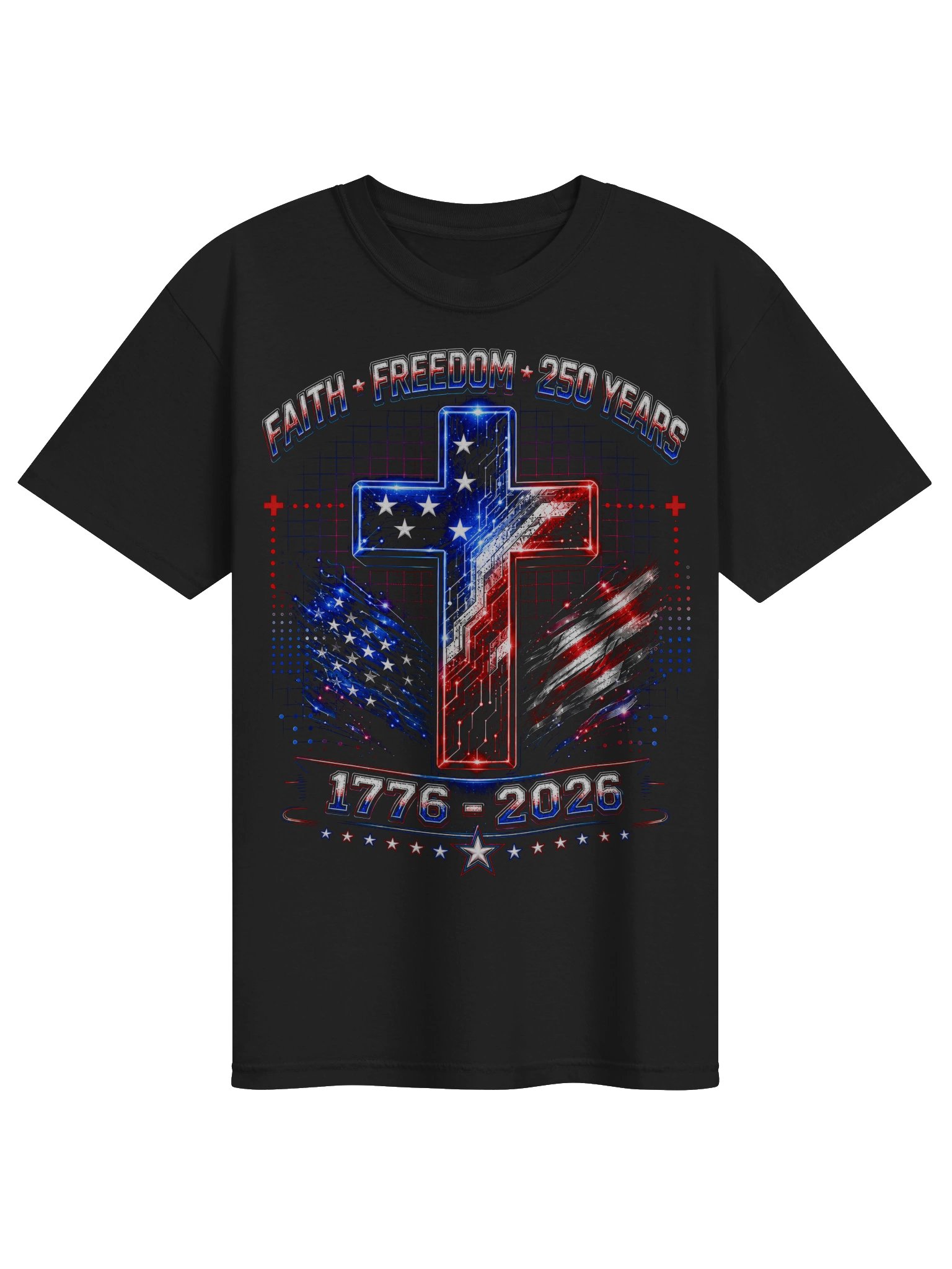 Faith and Freedom 250 Years Patriotic Christian Cross T-Shirt product image (1)