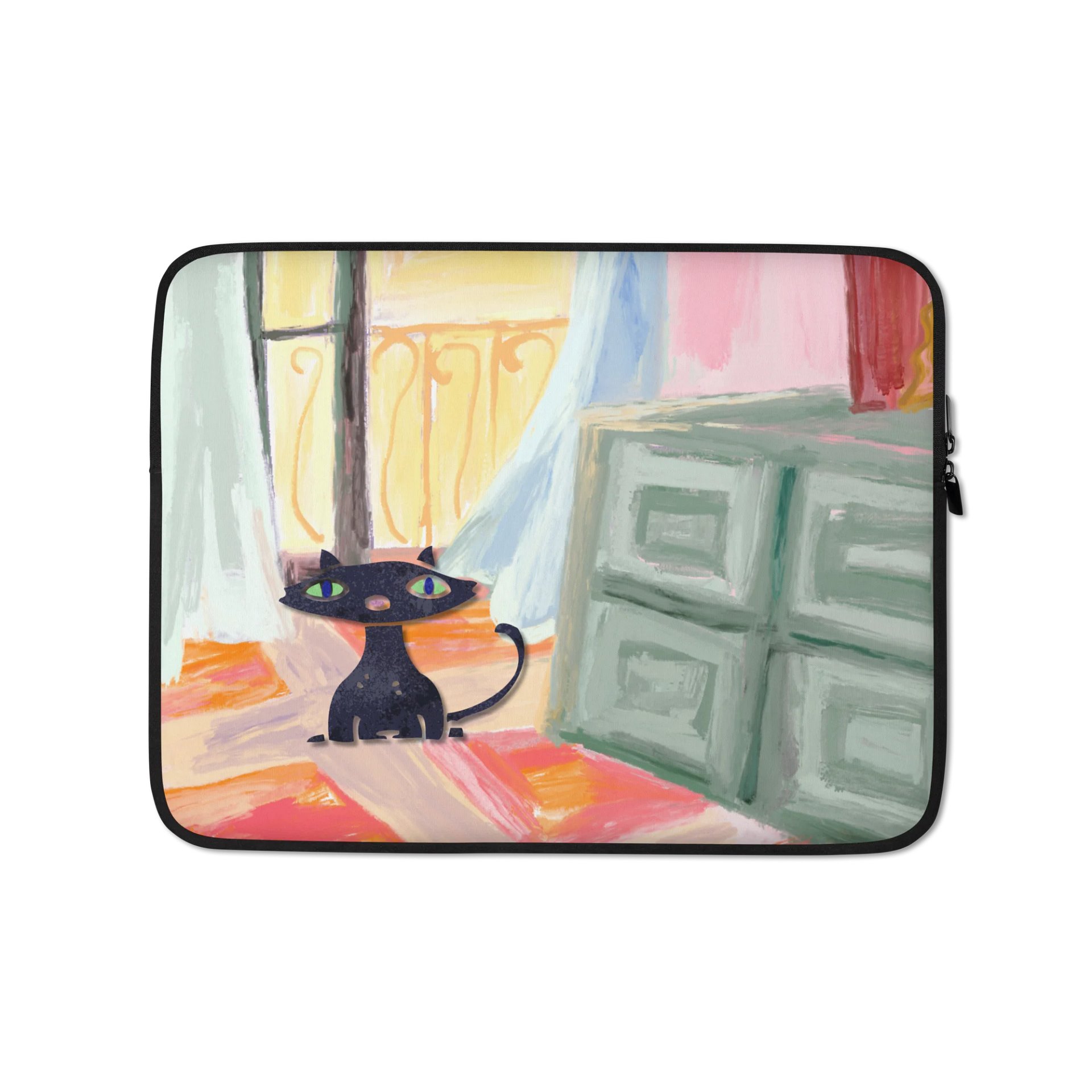 Whimsical Funny Black Cat Laptop Sleeve product image (1)